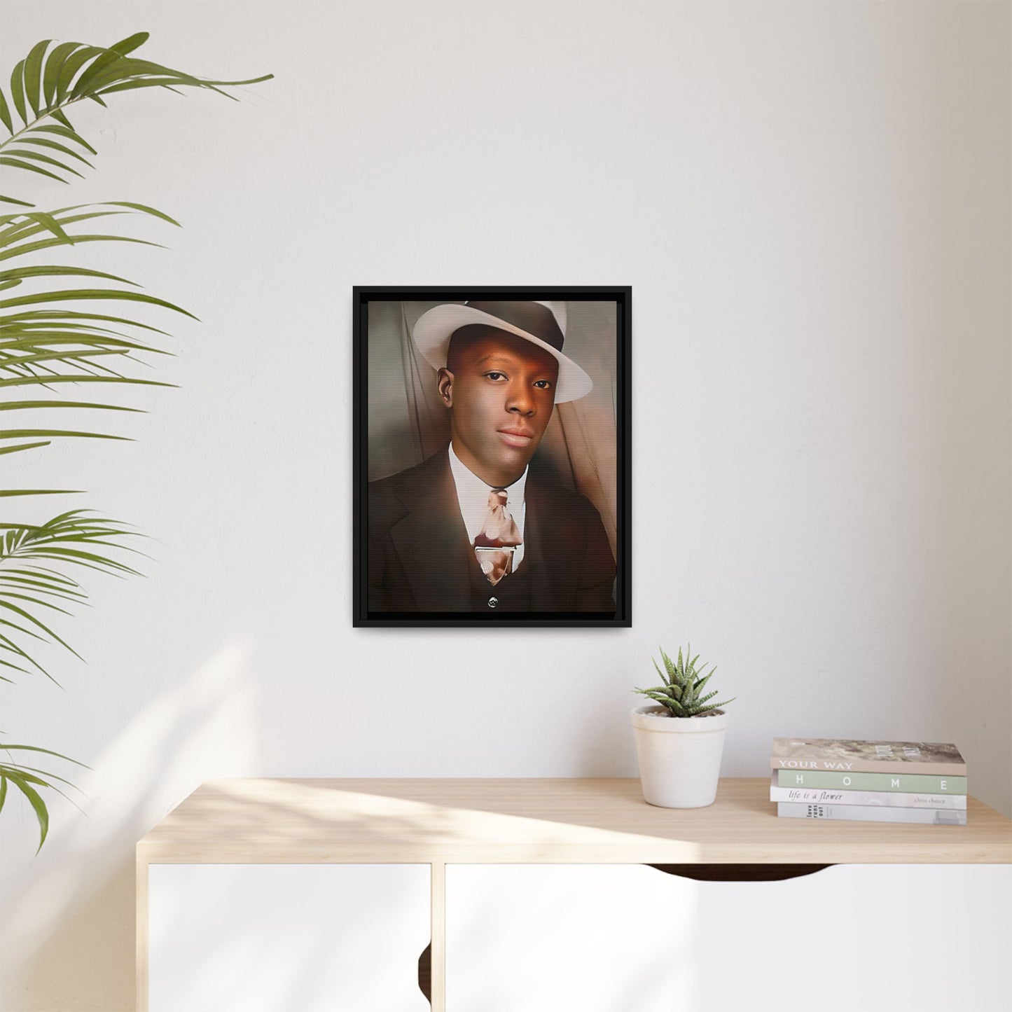 A framed vintage portrait on matte canvas featuring Louis in Meridian, Mississippi, capturing timeless elegance and classic sophistication. African-American Male Photo Booth