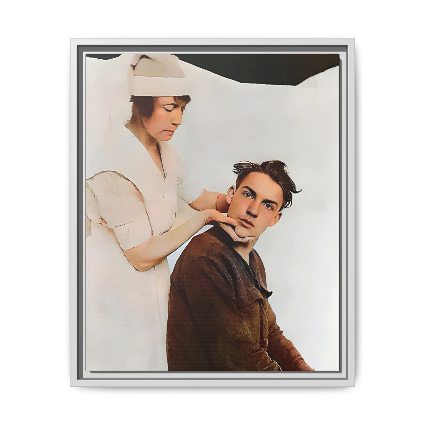 A restored vintage portrait of Dillion in Salt Lake City, Utah. This framed matte canvas captures human connection, care, and resilience. Gay Conversion Therapy