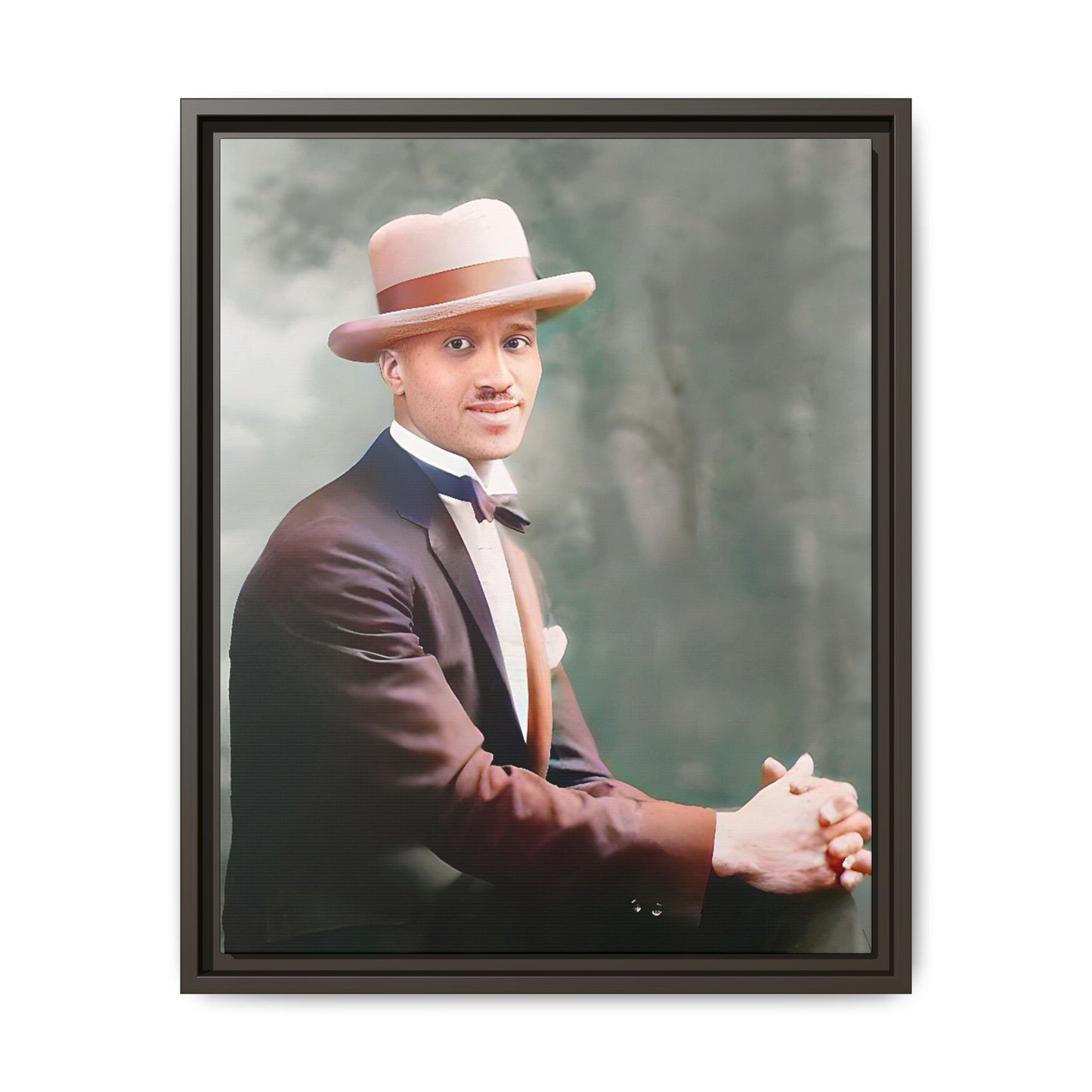 A restored portrait of Jamal from early 20th-century Harlem, dressed in a bow tie and felt hat. This framed matte canvas honors Black history, sophistication, and cultural excellence, perfect for vintage or historically inspired decor.