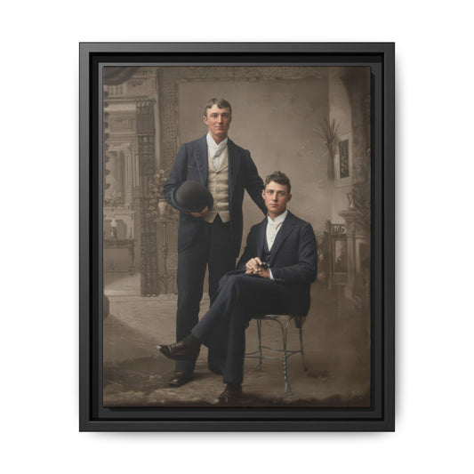 Tintype double portrait of two figures in formal dress framed canvas wall art