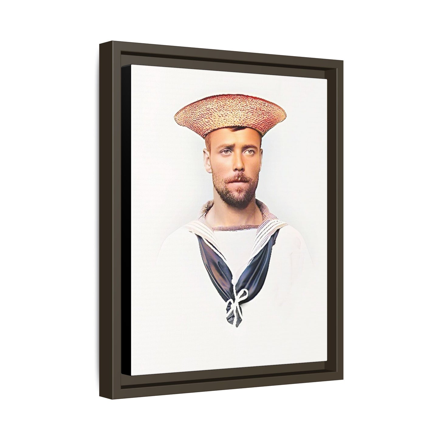 A restored vintage portrait of Elijah, a British sailor in Weihaiwei, China. This framed matte canvas honors naval history, tradition, and duty.