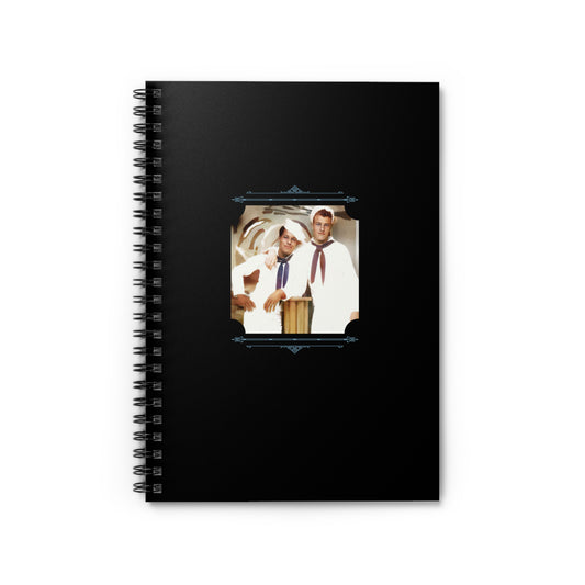 Black spiral notebook featuring a restored vintage photo of two sailors in uniform, posed arm-in-arm