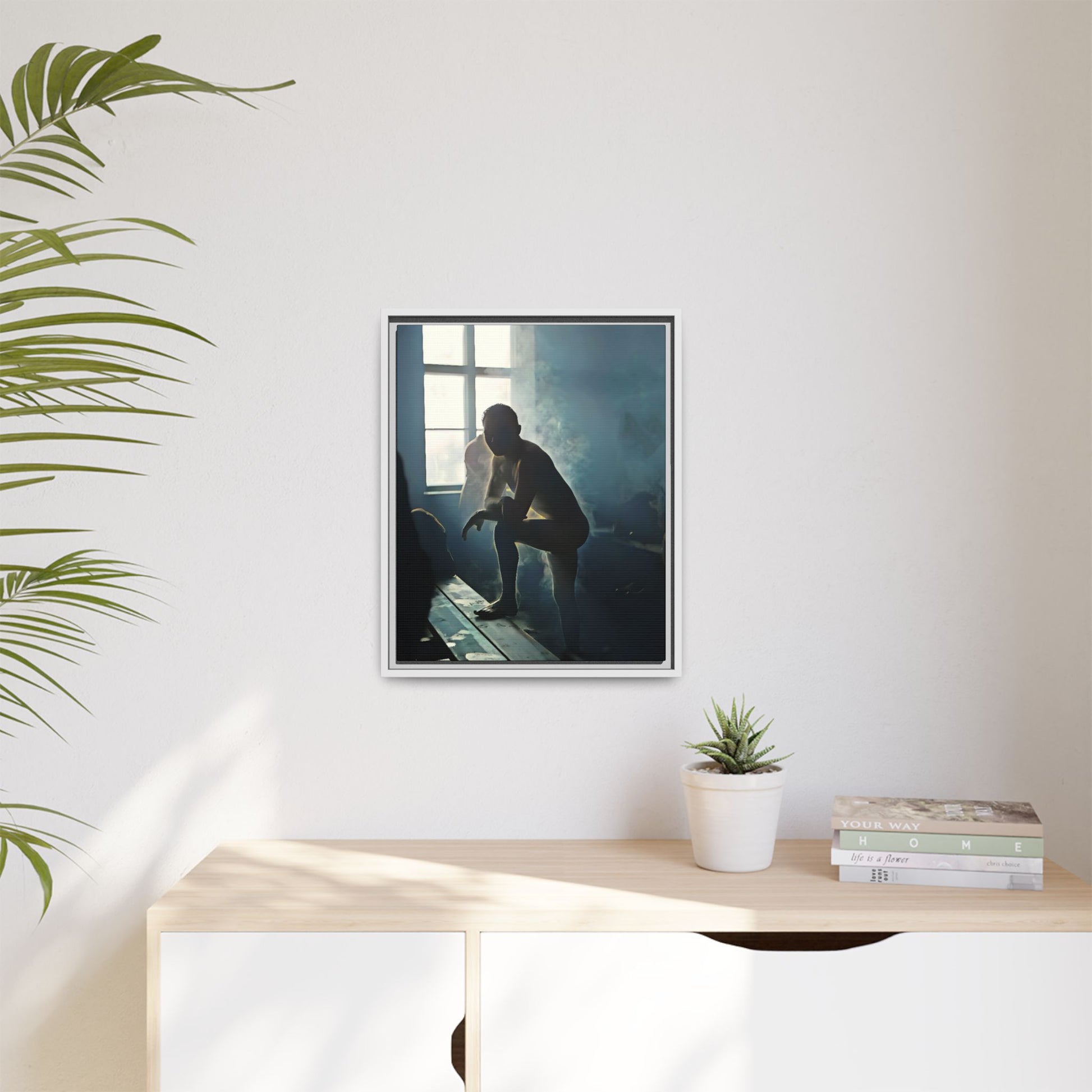 Vintage photo of Alojzy at Turkish Baths, NYC gay history wall art in warm steam and shadows