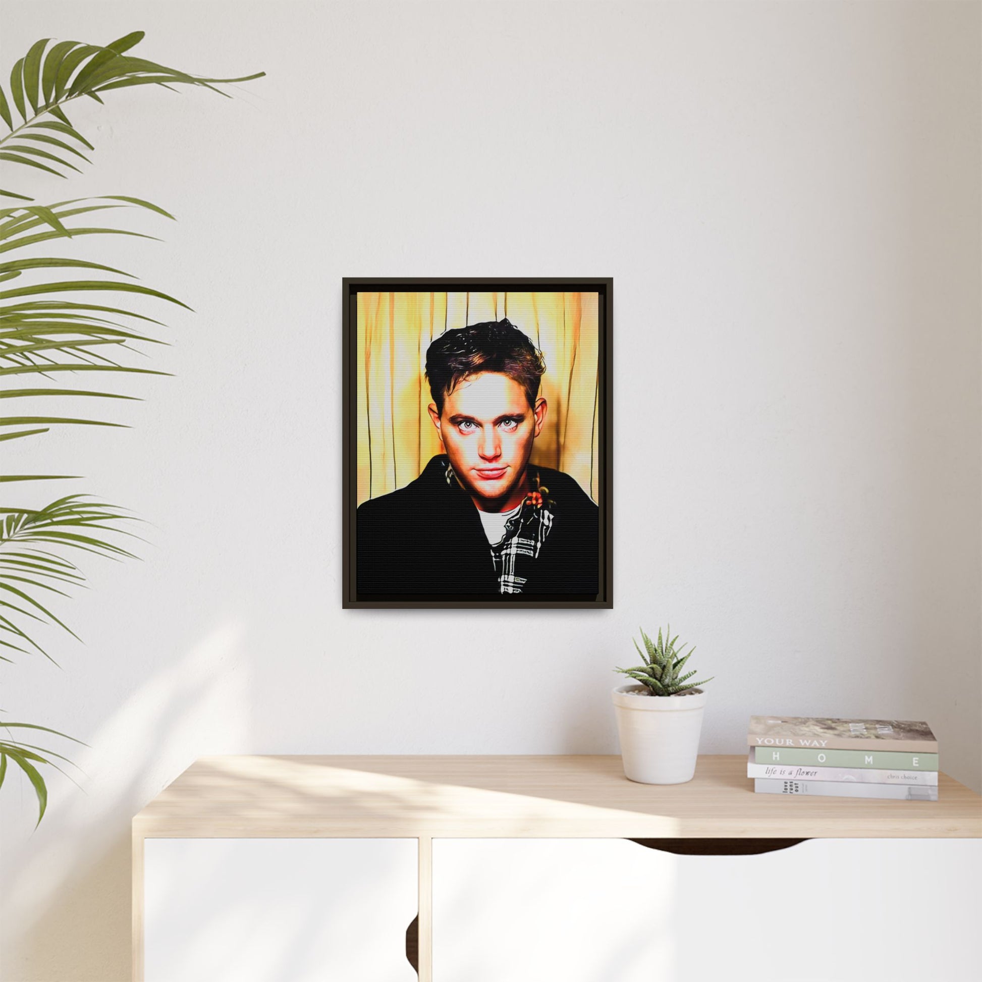 A nostalgic 90s photo booth portrait of Jake at Deadwood Bar, Iowa City. This framed matte canvas print captures quiet reflection, vintage charm, and raw authenticity, making it a striking statement piece for lovers of retro photography and moody decor.