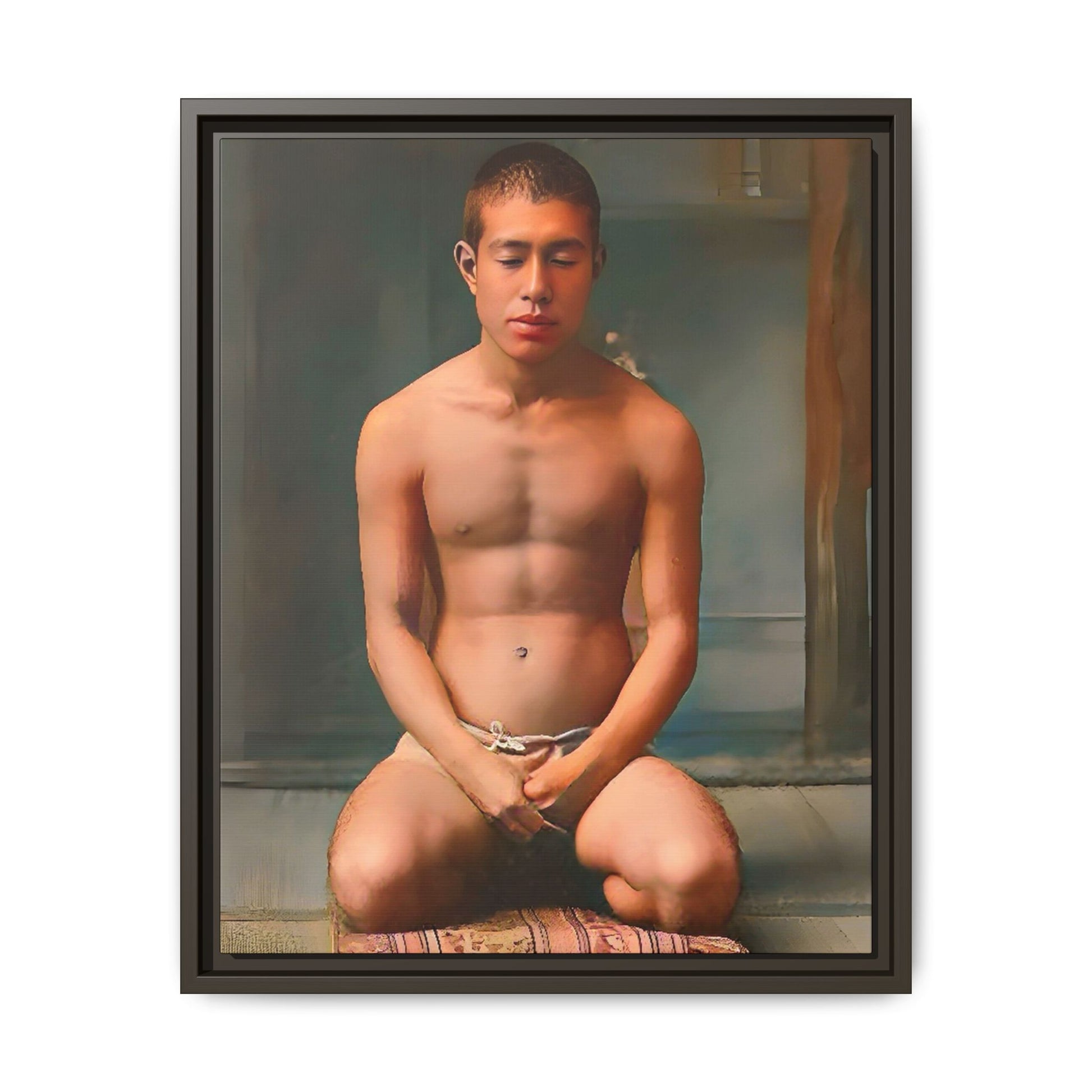 A restored vintage portrait of Minato in Nara, Japan. This framed matte canvas captures mindfulness, serenity, and cultural heritage.