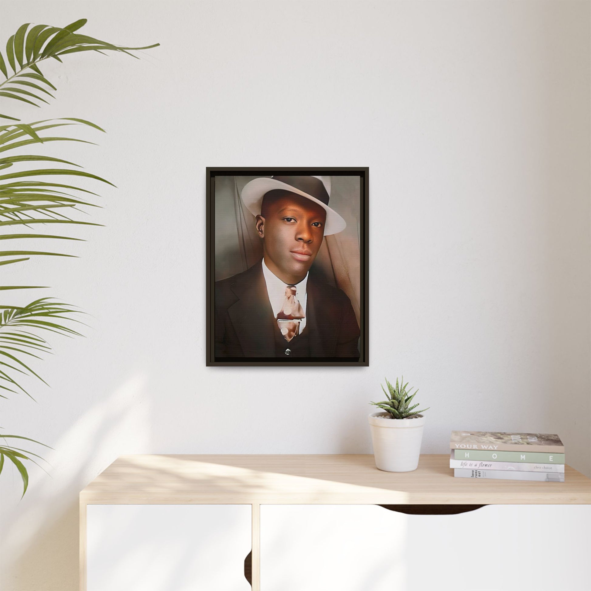 A framed vintage portrait on matte canvas featuring Louis in Meridian, Mississippi, capturing timeless elegance and classic sophistication. African-American Male Photo Booth