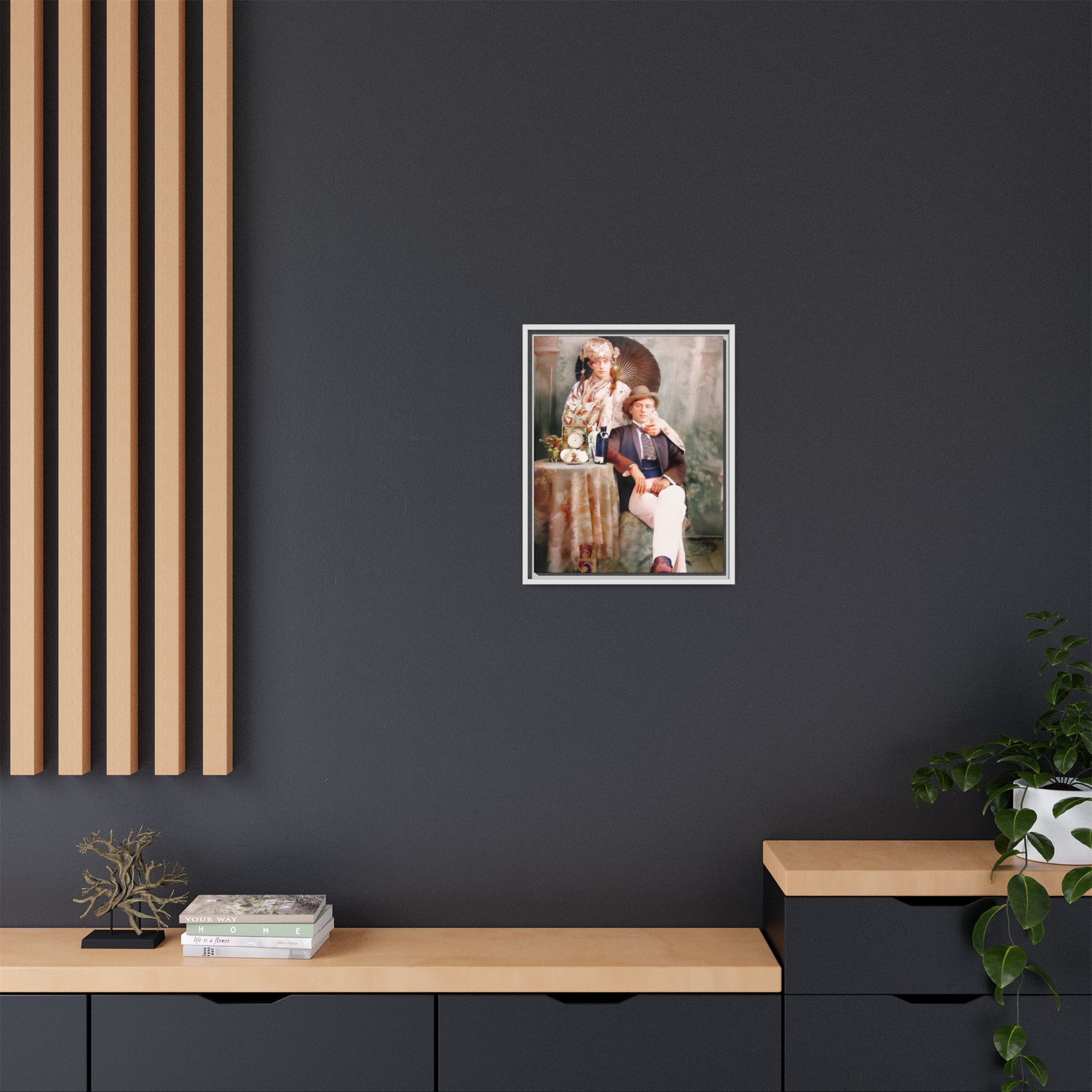 Restored early 1900s vintage photo from Mystic Memphi Carnival in Memphis, Tennessee, featuring elegance and creativity. Framed matte canvas art celebrating individuality and historical charm.  Gay Couple