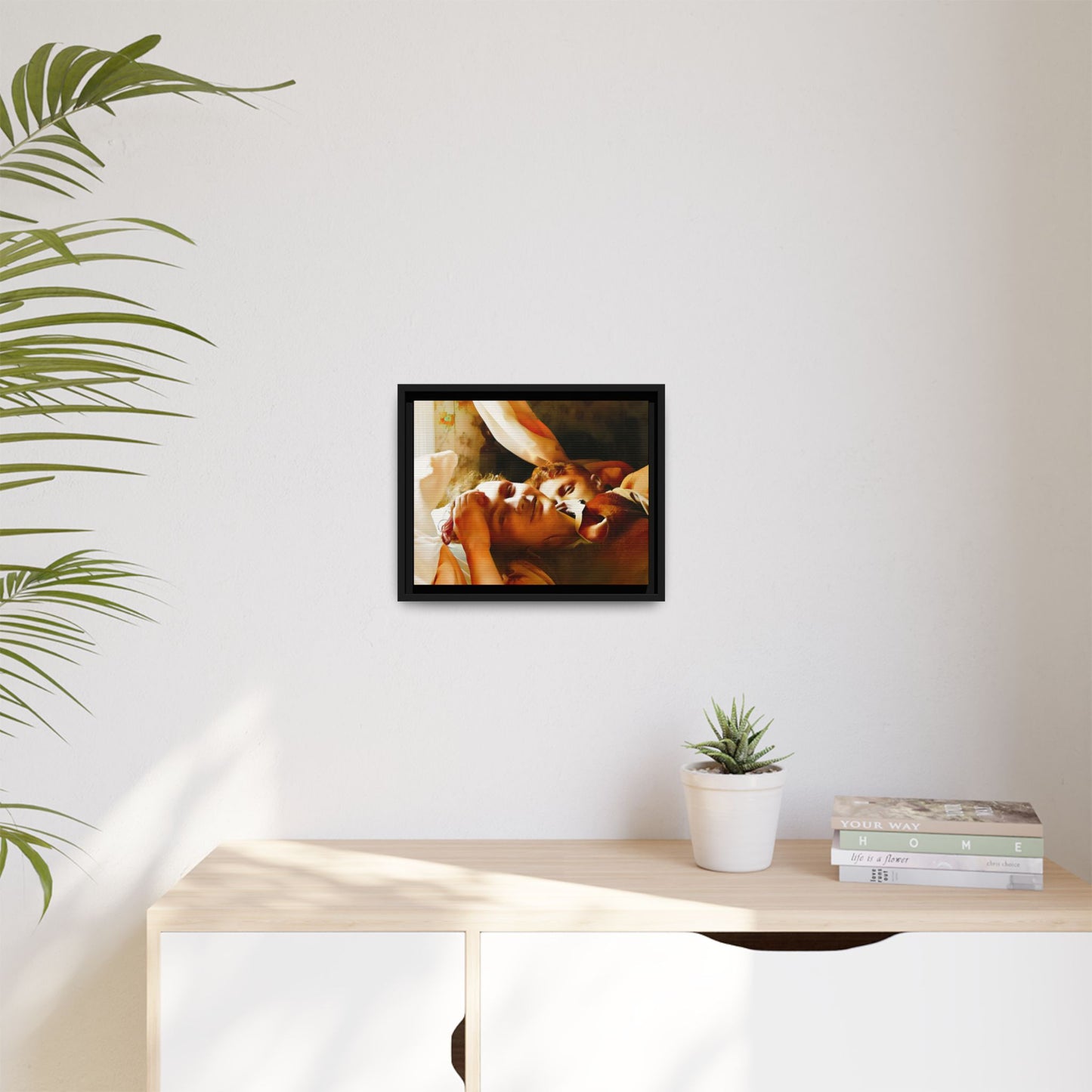 A heartwarming vintage portrait of Edwin and Floyd in Burlington, Vermont. This framed canvas print captures a quiet moment of LGBTQ+ love and intimacy, perfect for home decor, collectors, or as a sentimental gift celebrating timeless affection.
