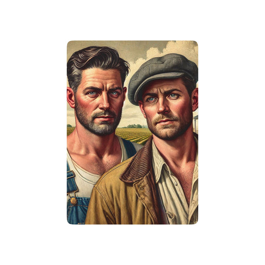 Missing Grant Series Poker Cards featuring two farmhands in a vintage Americana setting, reclaiming LGBTQ+ history.
