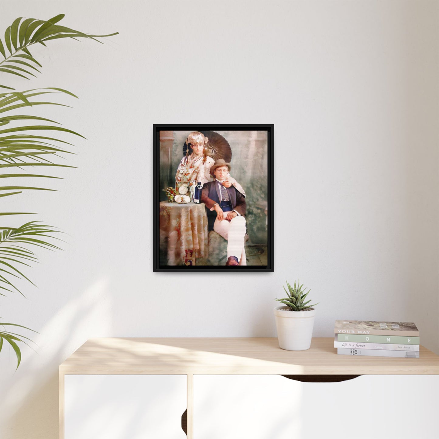 Restored early 1900s vintage photo from Mystic Memphi Carnival in Memphis, Tennessee, featuring elegance and creativity. Framed matte canvas art celebrating individuality and historical charm.  Gay Couple