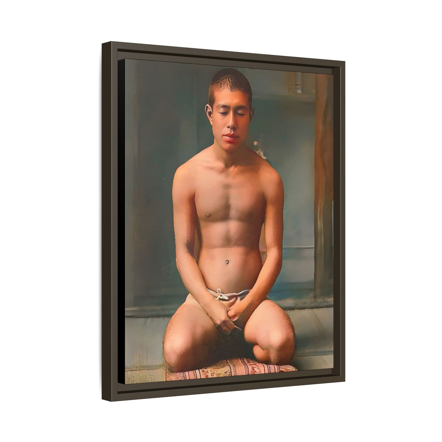 A restored vintage portrait of Minato in Nara, Japan. This framed matte canvas captures mindfulness, serenity, and cultural heritage.