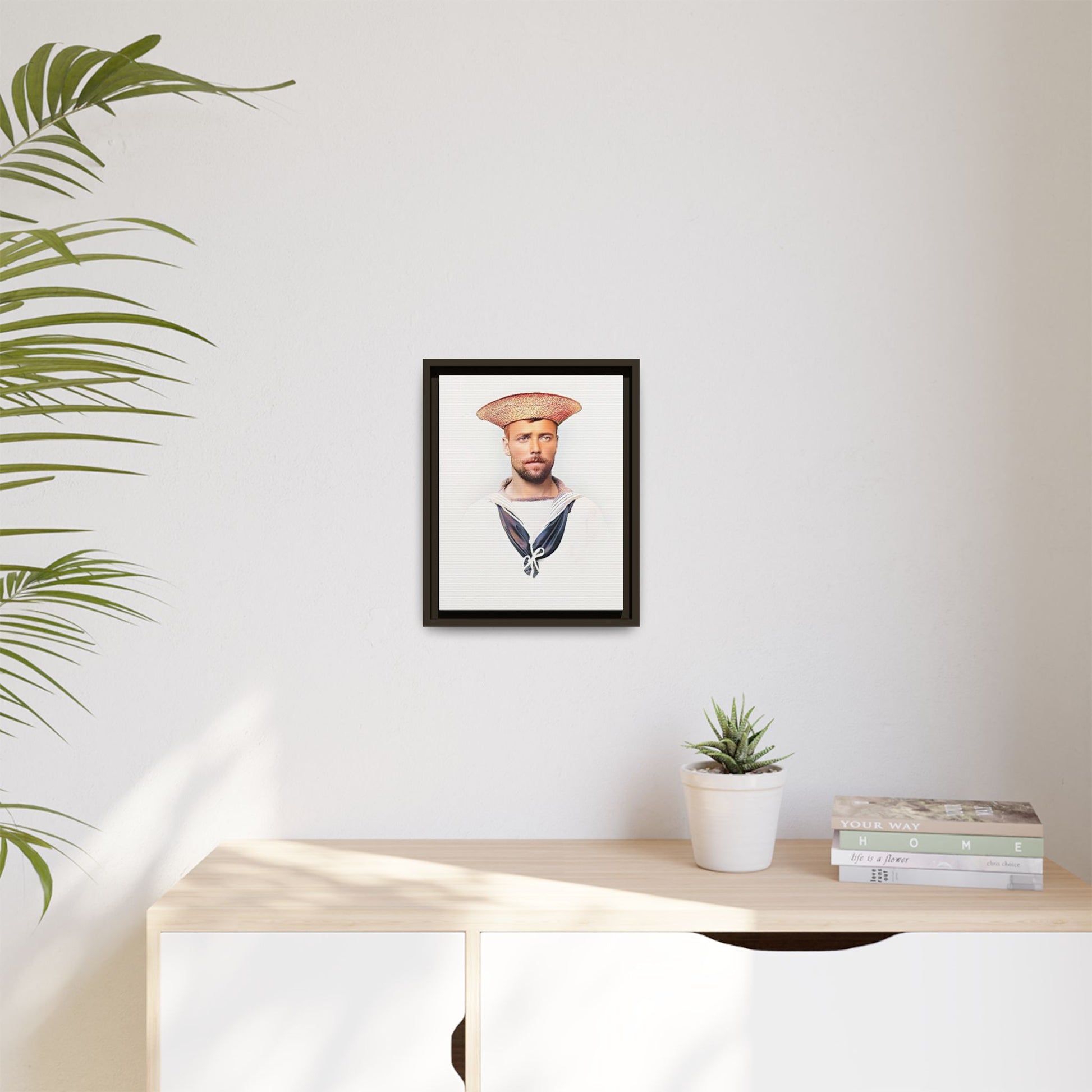 A restored vintage portrait of Elijah, a British sailor in Weihaiwei, China. This framed matte canvas honors naval history, tradition, and duty.