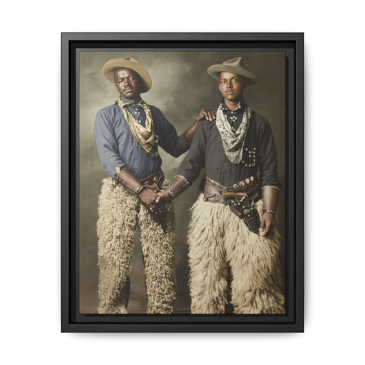 Early 20th century western portrait pair vintage photograph framed canvas wall art