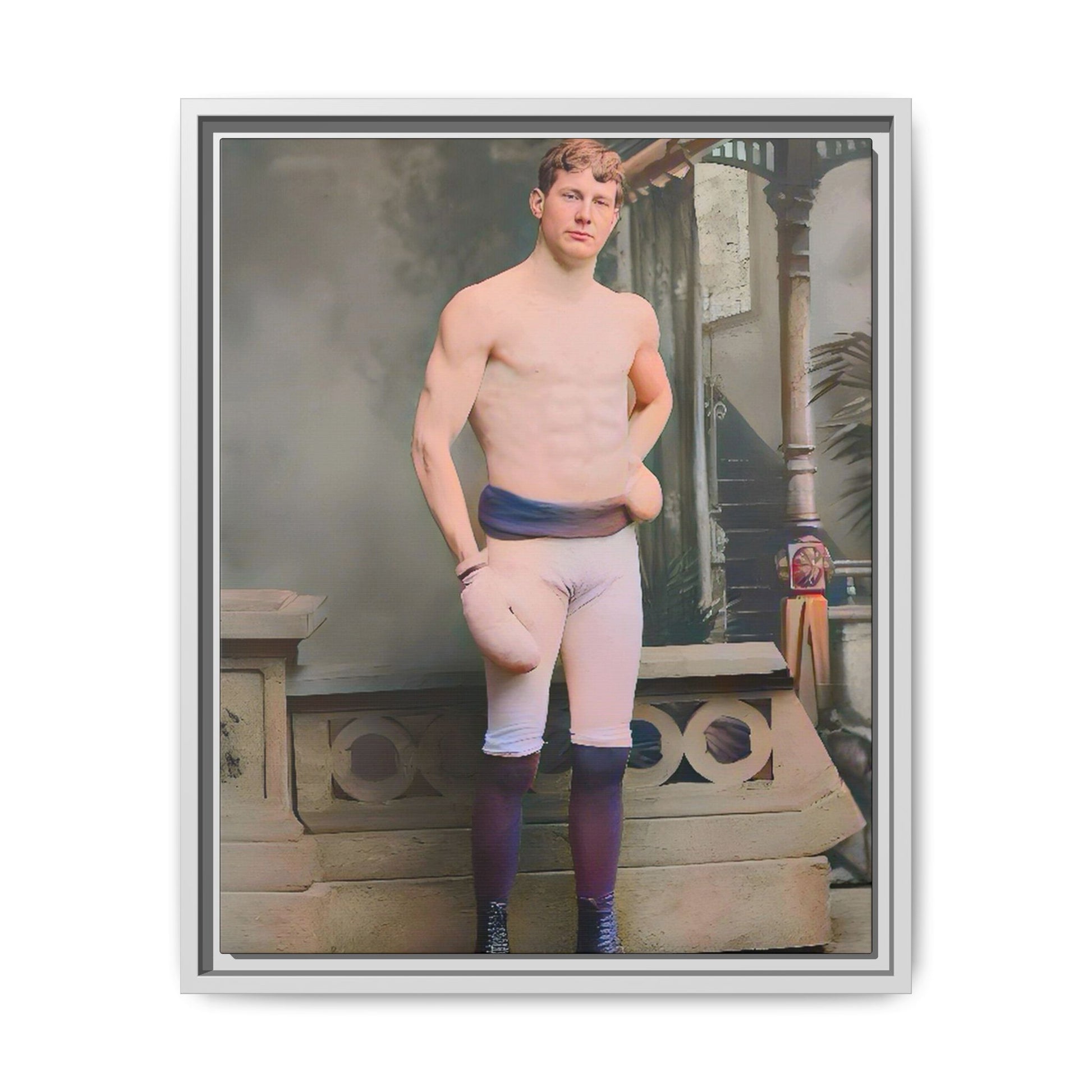 A striking vintage portrait of Otto, a historic Manhattan boxer in gloves and stance. This framed matte canvas print is ideal for boxing fans, sports history lovers, and collectors of retro athletic decor.