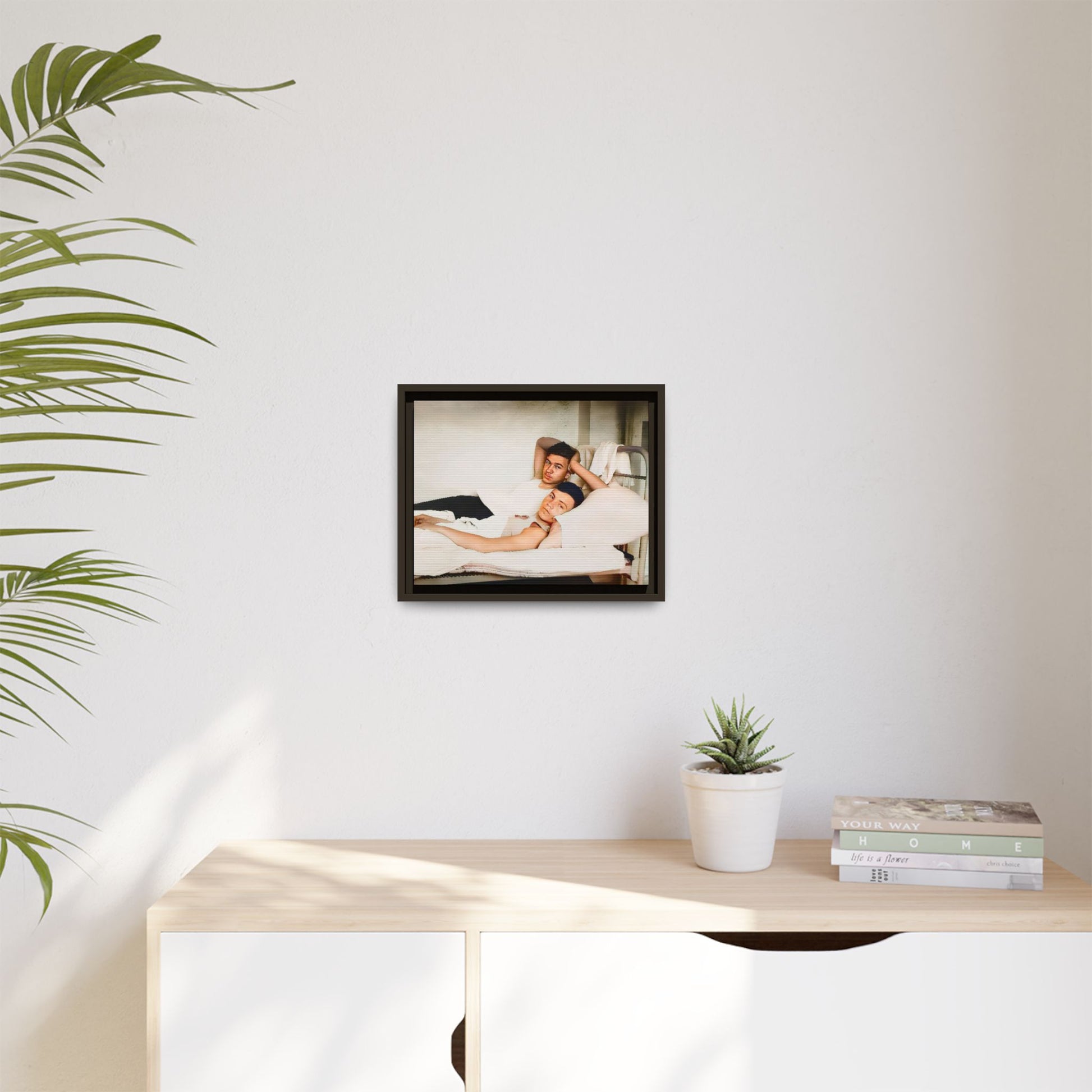 A vintage Gay couple portrait of Vernon & Jesse in Portland, Maine. This framed canvas print captures an intimate and heartfelt moment, making it a timeless addition to any home decor or a meaningful gift celebrating love and history.