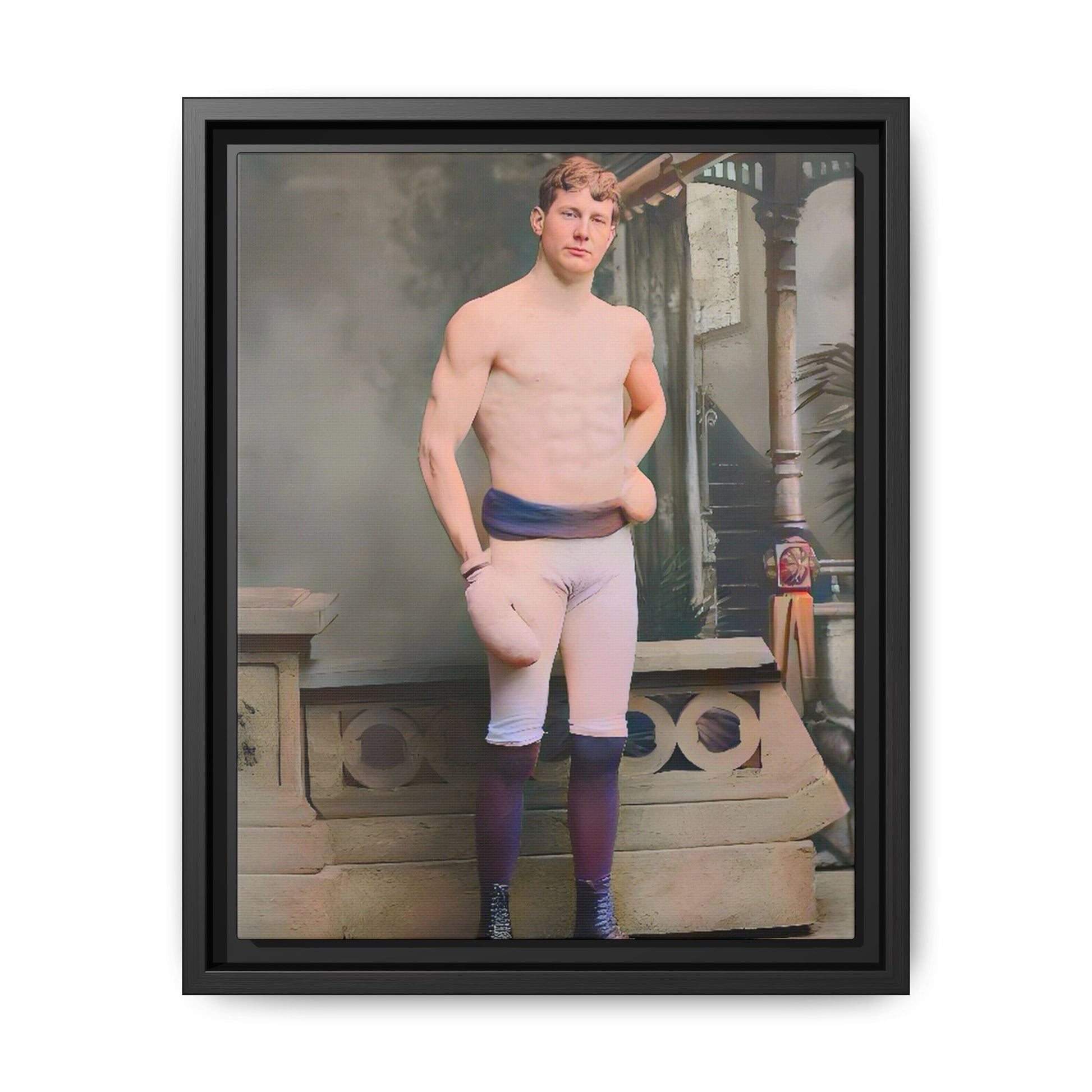 A striking vintage portrait of Otto, a historic Manhattan boxer in gloves and stance. This framed matte canvas print is ideal for boxing fans, sports history lovers, and collectors of retro athletic decor.