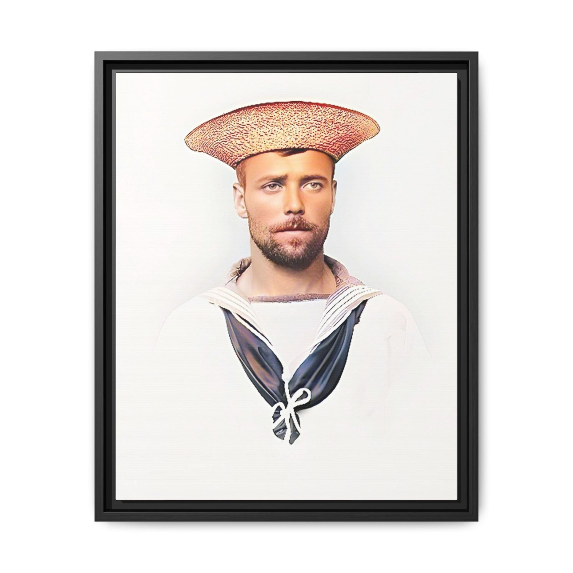 A restored vintage portrait of Elijah, a British sailor in Weihaiwei, China. This framed matte canvas honors naval history, tradition, and duty.