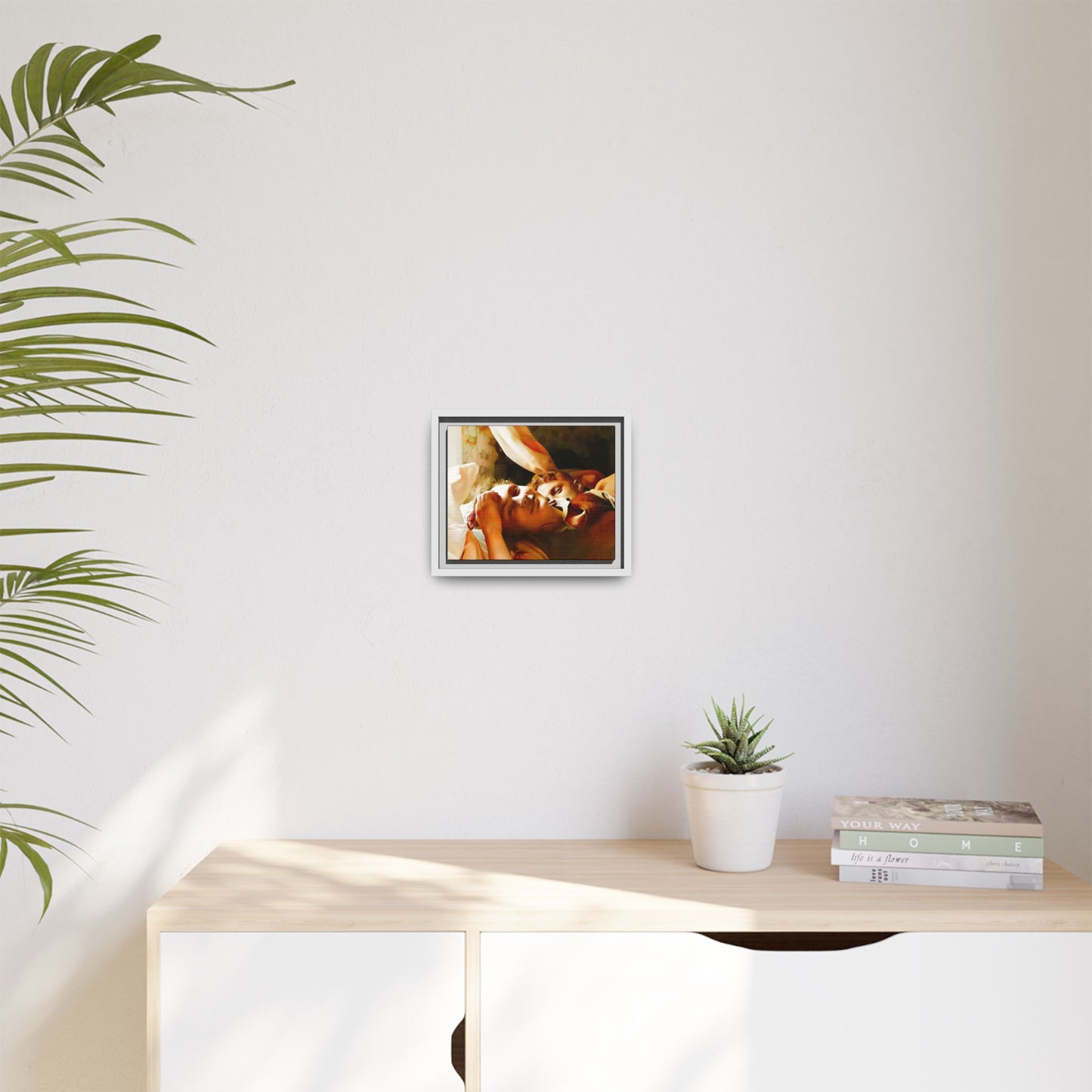 A heartwarming vintage portrait of Edwin and Floyd in Burlington, Vermont. This framed canvas print captures a quiet moment of LGBTQ+ love and intimacy, perfect for home decor, collectors, or as a sentimental gift celebrating timeless affection.