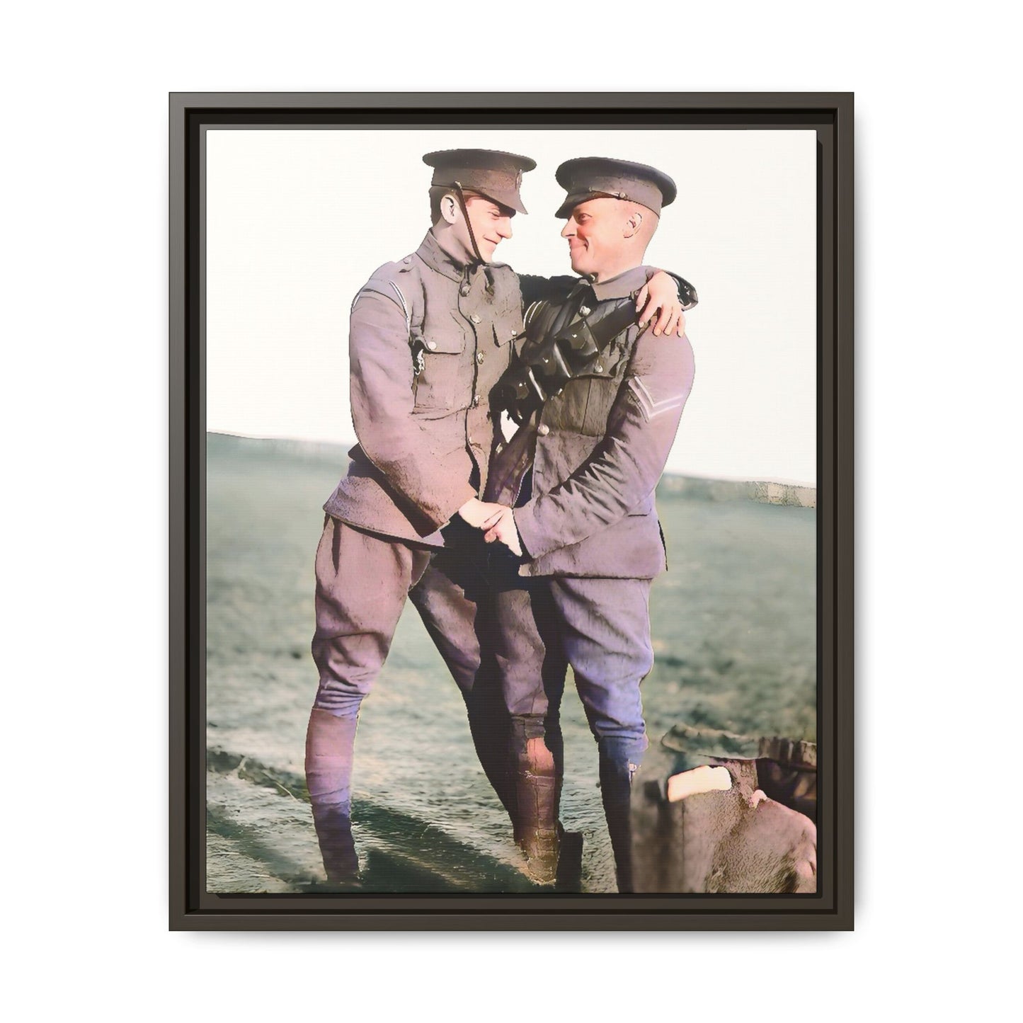 A restored vintage military portrait of Lee & Clifford, soldiers in the Battle of Amiens. This framed matte canvas honors LGBTQ+ history, resilience, and love in wartime.