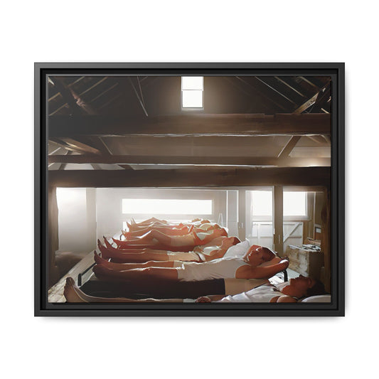 A vintage restored and colorized photo capturing young US Army recruits resting inside the barracks at Fort Leavenworth, Kansas. The restored image highlights discipline, camaraderie, and military life, making it a timeless piece of history.