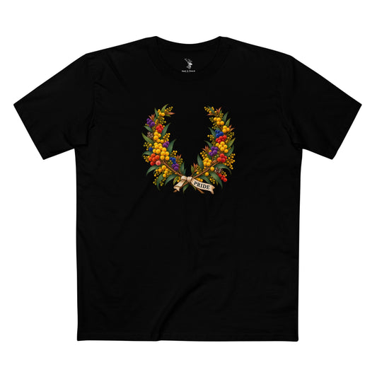 Australian Golden Wattle Pride T-Shirt | LGBTQ Laurel Wreath Tee