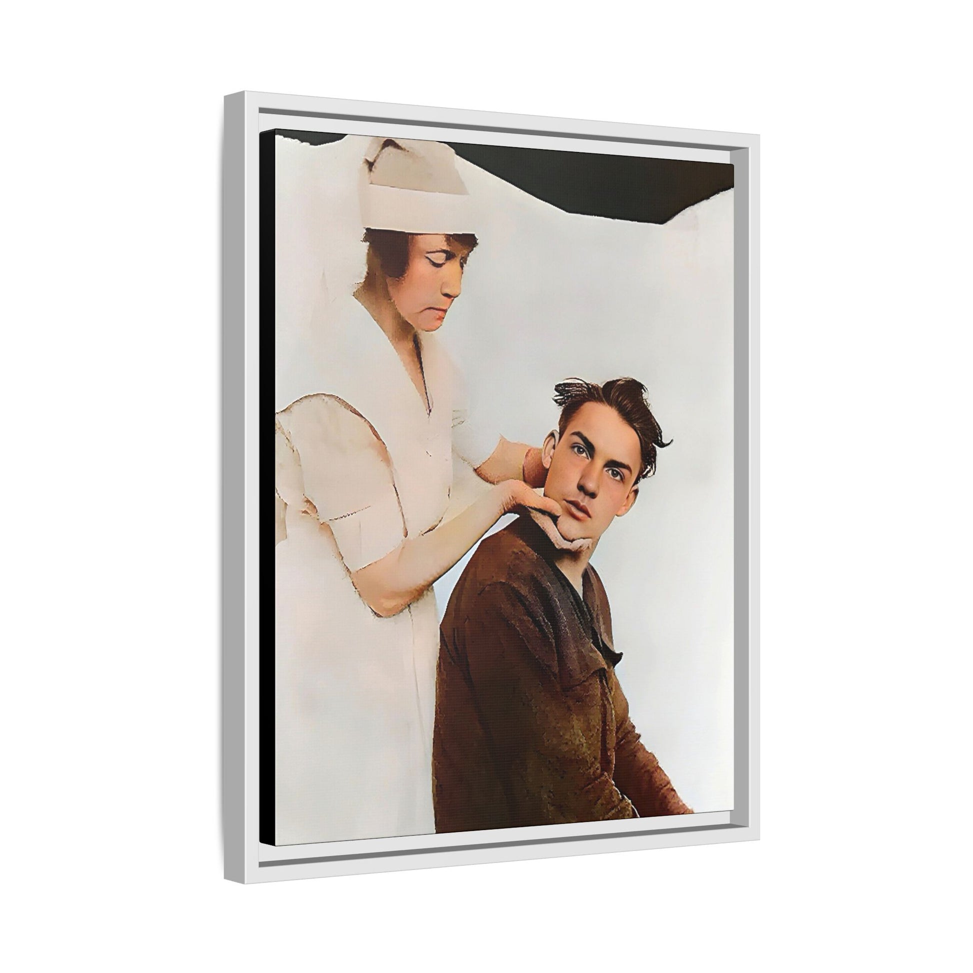 A restored vintage portrait of Dillion in Salt Lake City, Utah. This framed matte canvas captures human connection, care, and resilience. Gay Conversion Therapy