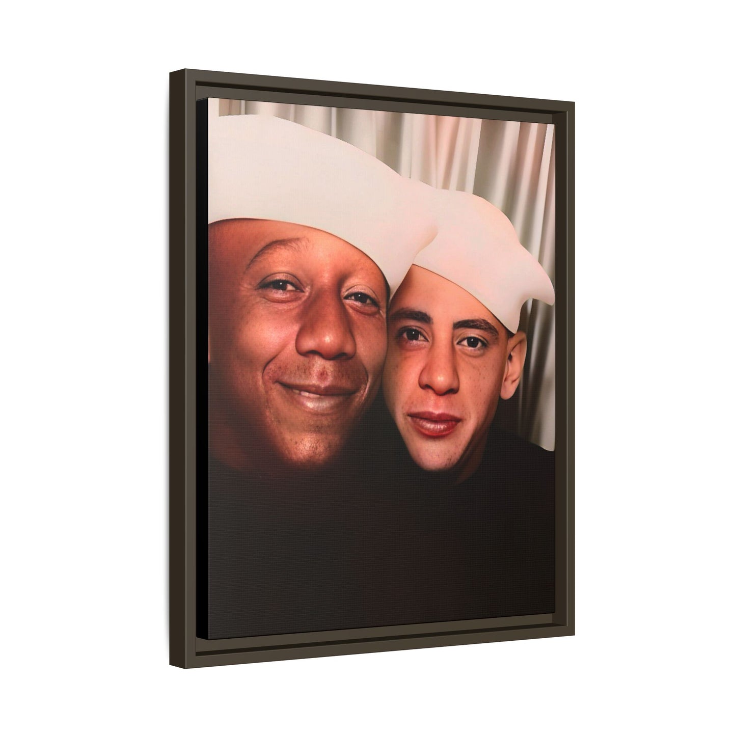 Restored vintage photo of Arthur & Marvin, WWII-era gay sailors in a photo booth, Daytona Beach FL, framed canvas art.