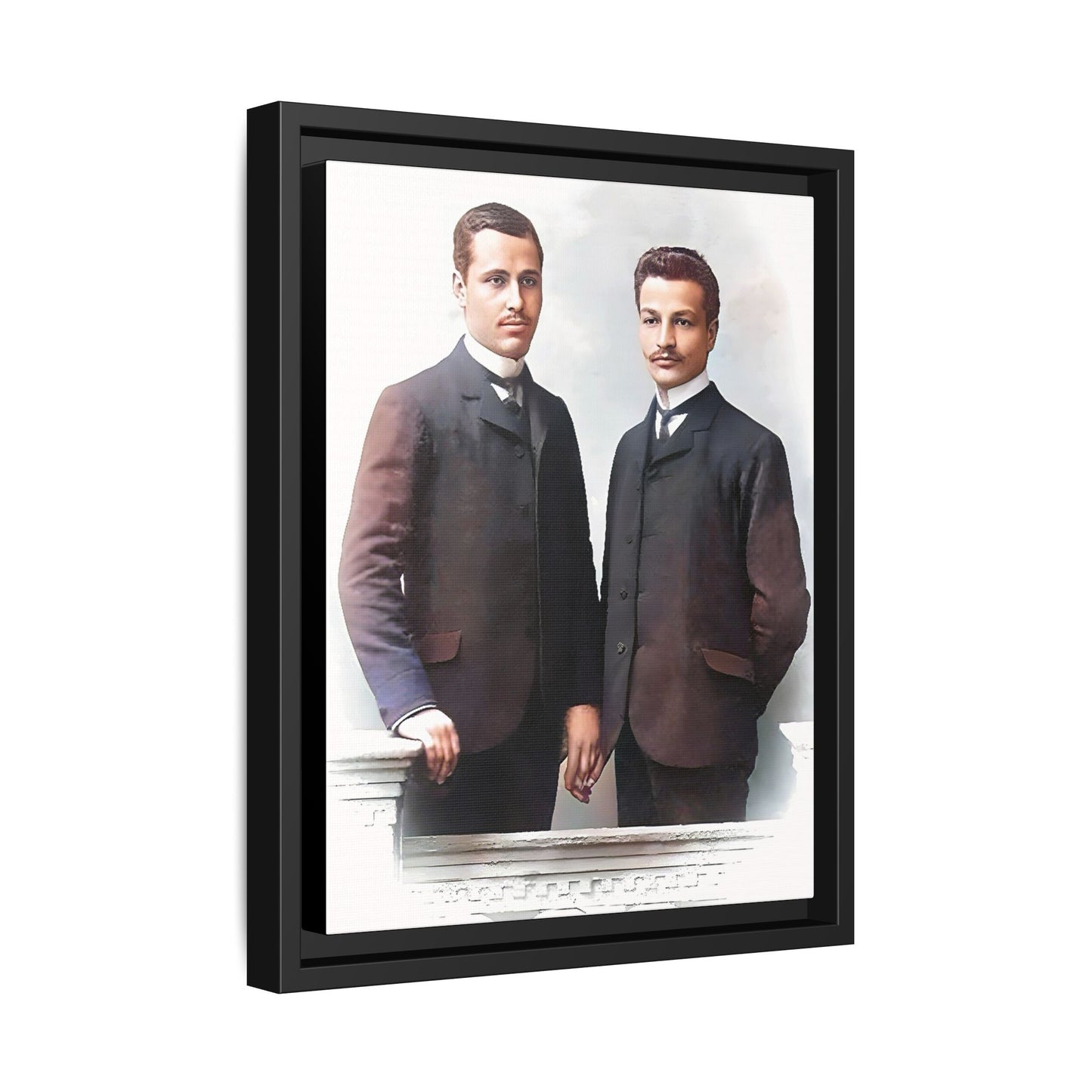 A restored vintage portrait of Asen & Gavril in Plovdiv, Bulgaria. This framed matte canvas honors LGBTQ+ history, timeless love, and European heritage. Gay Couple