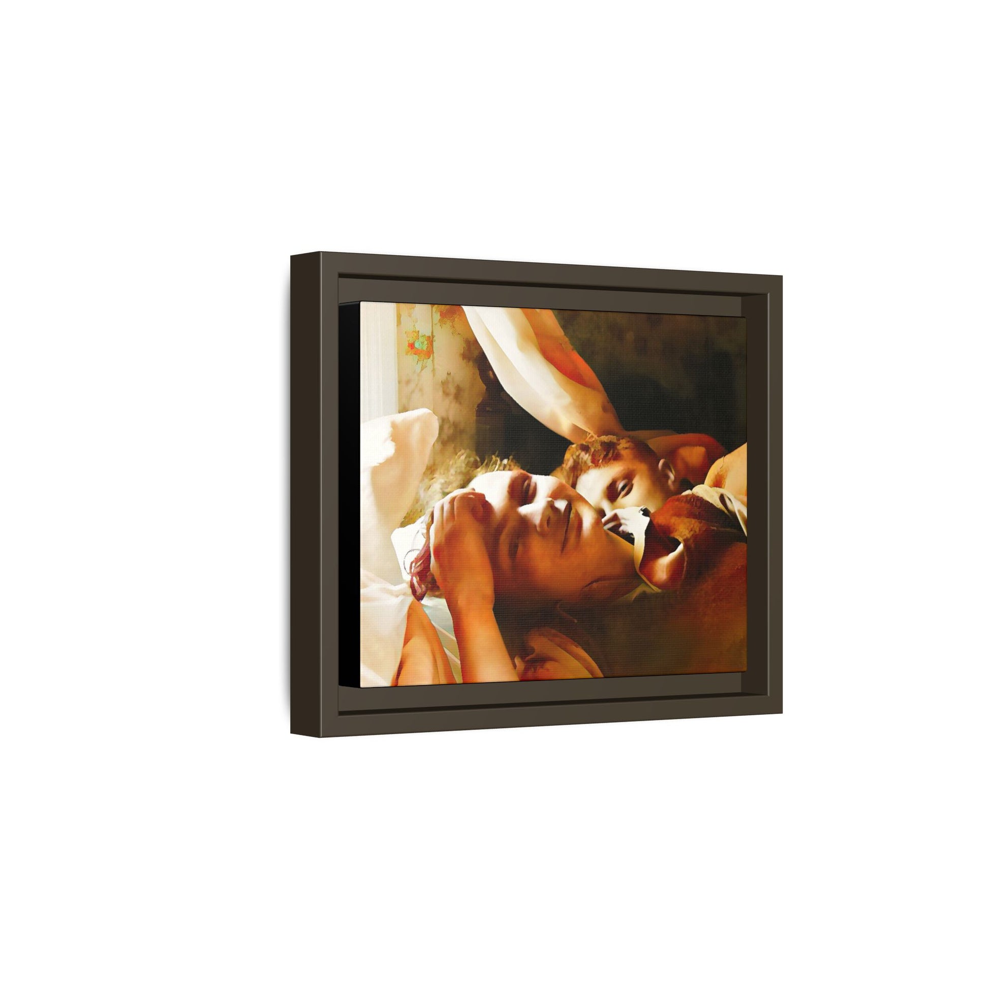 A heartwarming vintage portrait of Edwin and Floyd in Burlington, Vermont. This framed canvas print captures a quiet moment of LGBTQ+ love and intimacy, perfect for home decor, collectors, or as a sentimental gift celebrating timeless affection.