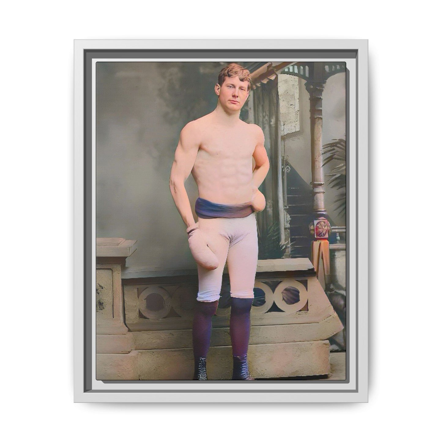 A striking vintage portrait of Otto, a historic Manhattan boxer in gloves and stance. This framed matte canvas print is ideal for boxing fans, sports history lovers, and collectors of retro athletic decor.