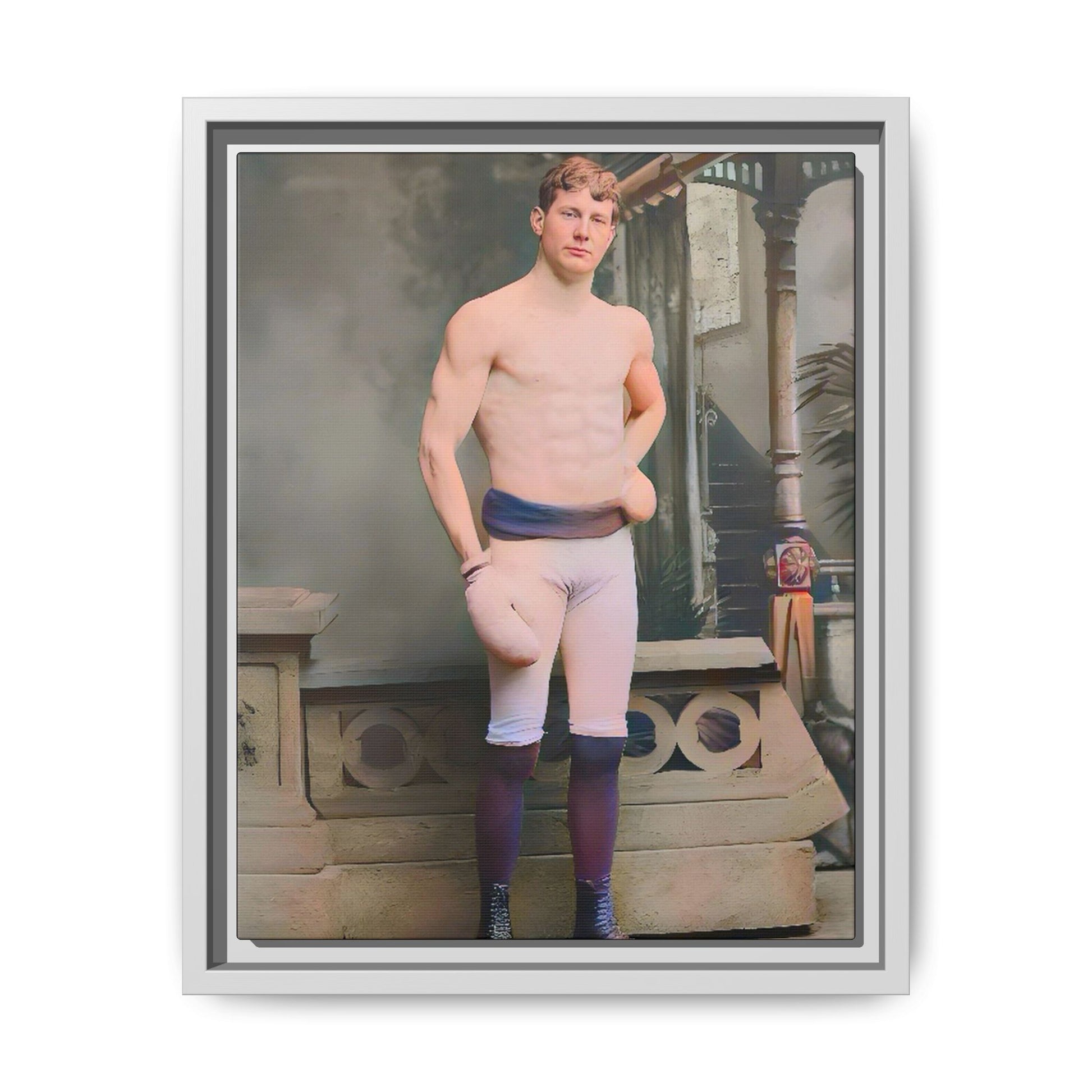 A striking vintage portrait of Otto, a historic Manhattan boxer in gloves and stance. This framed matte canvas print is ideal for boxing fans, sports history lovers, and collectors of retro athletic decor.