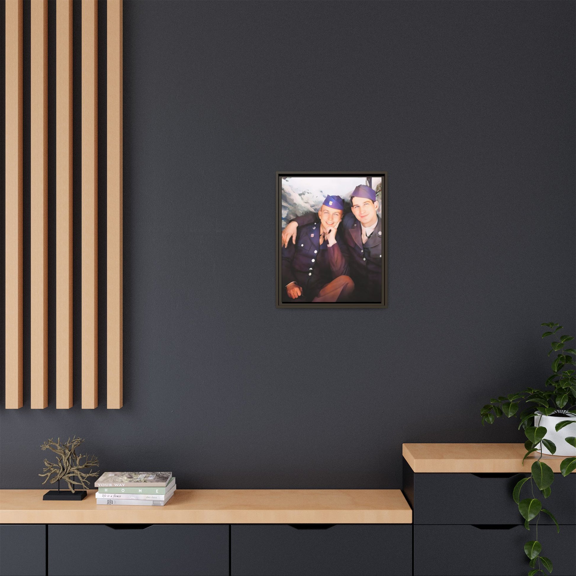 A restored vintage portrait of Willie & Louis at Metro-North Railroad in Harlem, New York. This framed matte canvas celebrates LGBTQ+ history, African American heritage, and timeless love. Gay Couple Love
