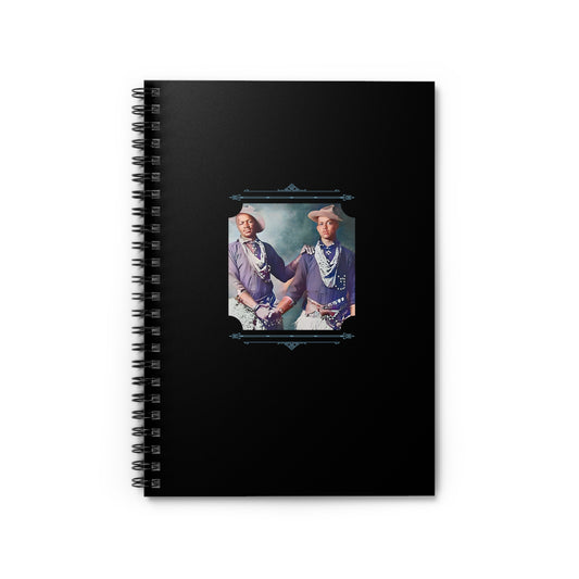 Spiral notebook featuring a vintage photo of two African-American cowboys holding hands in a studio.