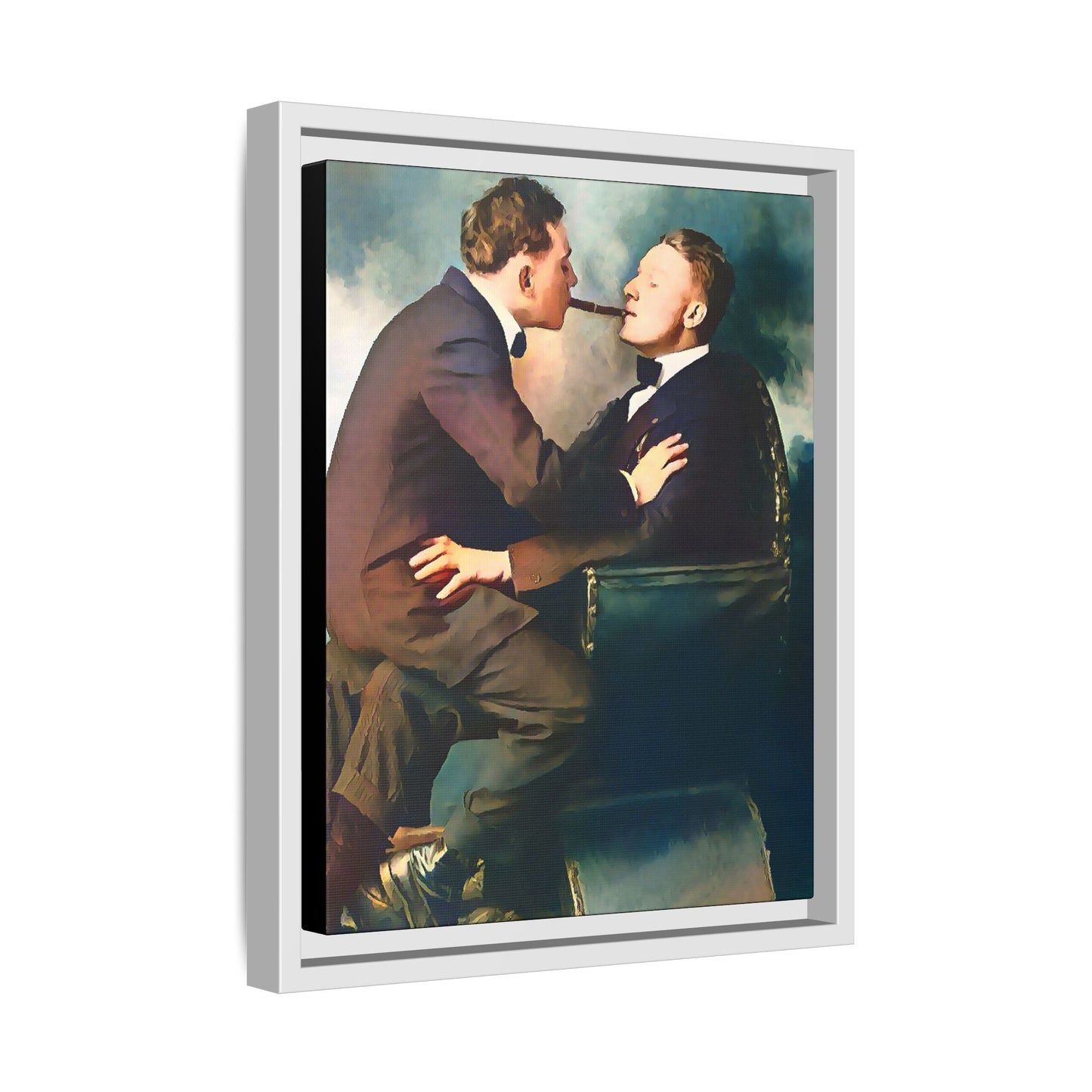 A restored vintage bohemian portrait of Argento & Lucius in Portland, Oregon. This framed matte canvas honors LGBTQ+ history, intimacy, and artistic freedom. Gay Couple