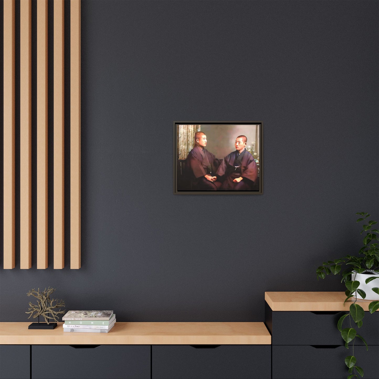 A vintage portrait of Hiroto & Atsushi in Kyoto, Japan. This framed matte canvas celebrates LGBTQ+ love, cultural heritage, and timeless elegance, making it a unique and meaningful art piece for collectors and history enthusiasts. Gay Couple