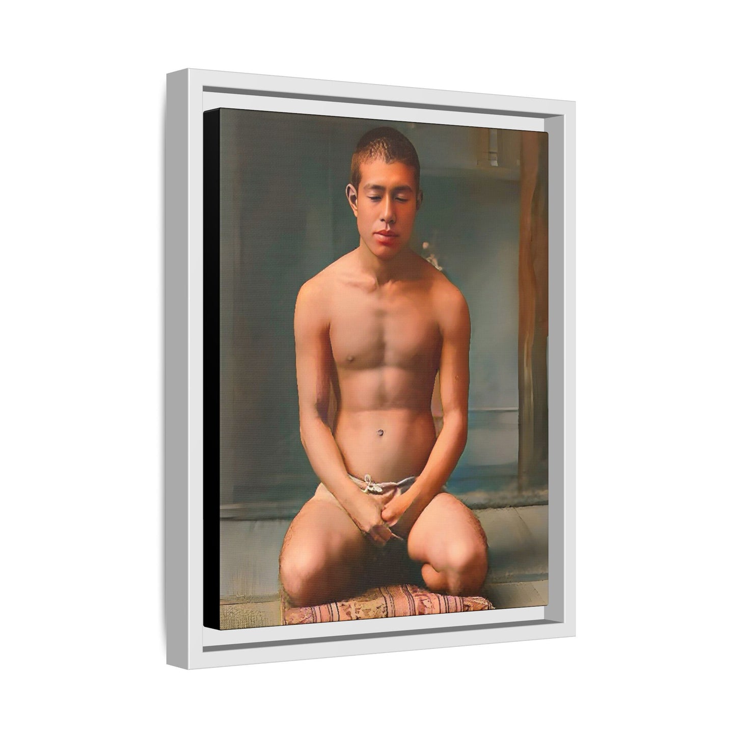 A restored vintage portrait of Minato in Nara, Japan. This framed matte canvas captures mindfulness, serenity, and cultural heritage.