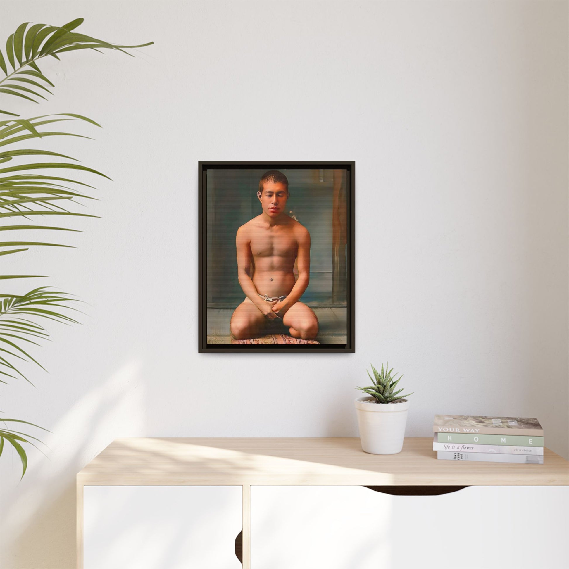 A restored vintage portrait of Minato in Nara, Japan. This framed matte canvas captures mindfulness, serenity, and cultural heritage.