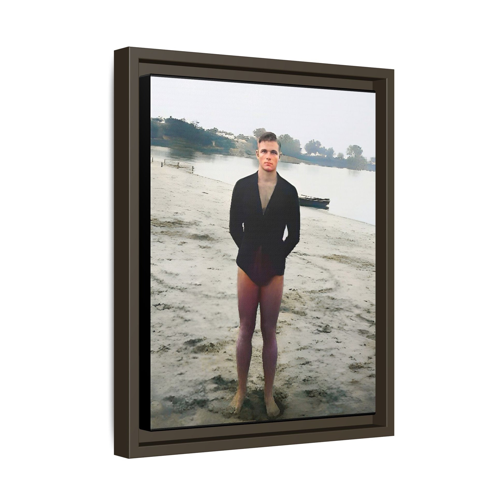 A framed vintage lake portrait on matte canvas featuring Ben at Lake Chicot, Arkansas, capturing solitude, nature, and timeless reflection.