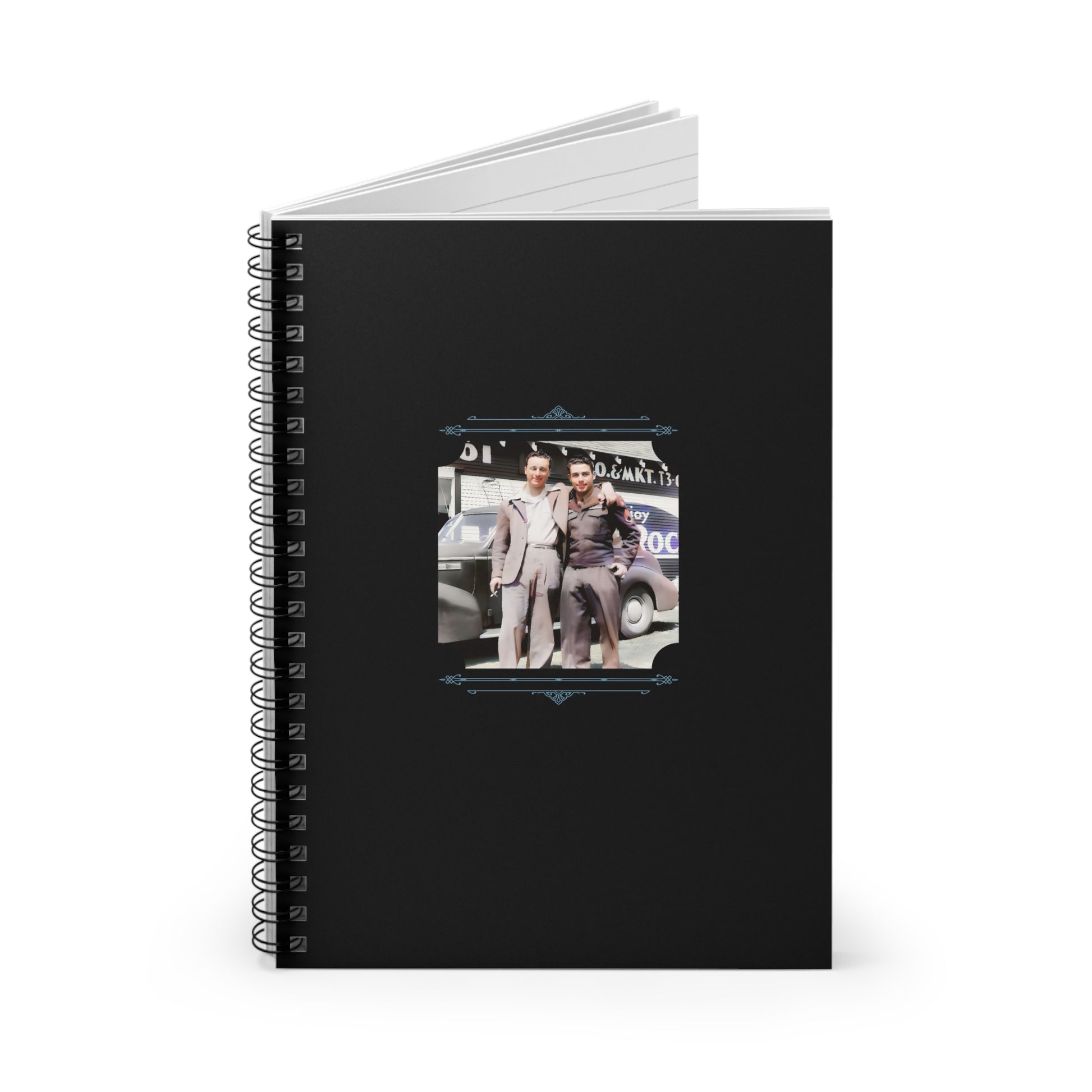 WWII gay couple notebook, vintage military and civilian photo, LGBTQ+ ruled journal, historic pride gift.