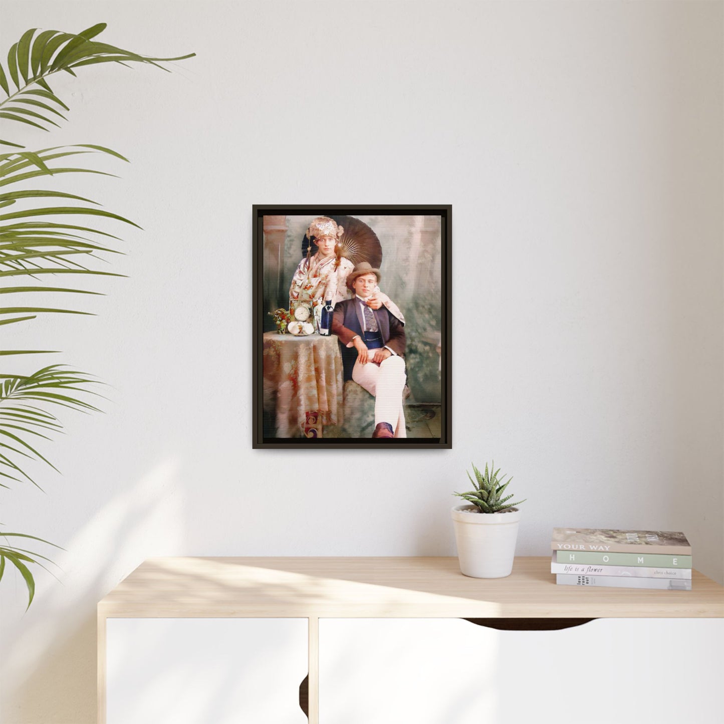 Restored early 1900s vintage photo from Mystic Memphi Carnival in Memphis, Tennessee, featuring elegance and creativity. Framed matte canvas art celebrating individuality and historical charm.  Gay Couple