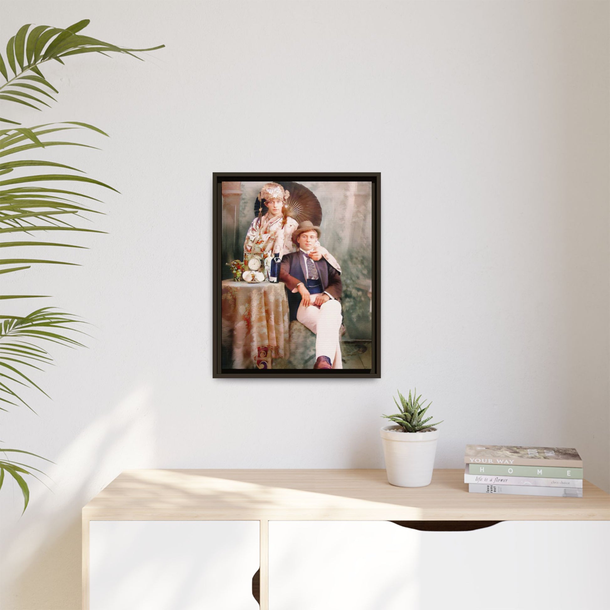 Restored early 1900s vintage photo from Mystic Memphi Carnival in Memphis, Tennessee, featuring elegance and creativity. Framed matte canvas art celebrating individuality and historical charm.  Gay Couple