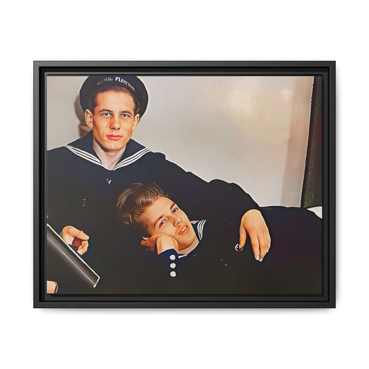 Framed vintage gay sailor portrait of Dmitriy and Mischa in navy uniforms, Sochi, Russia