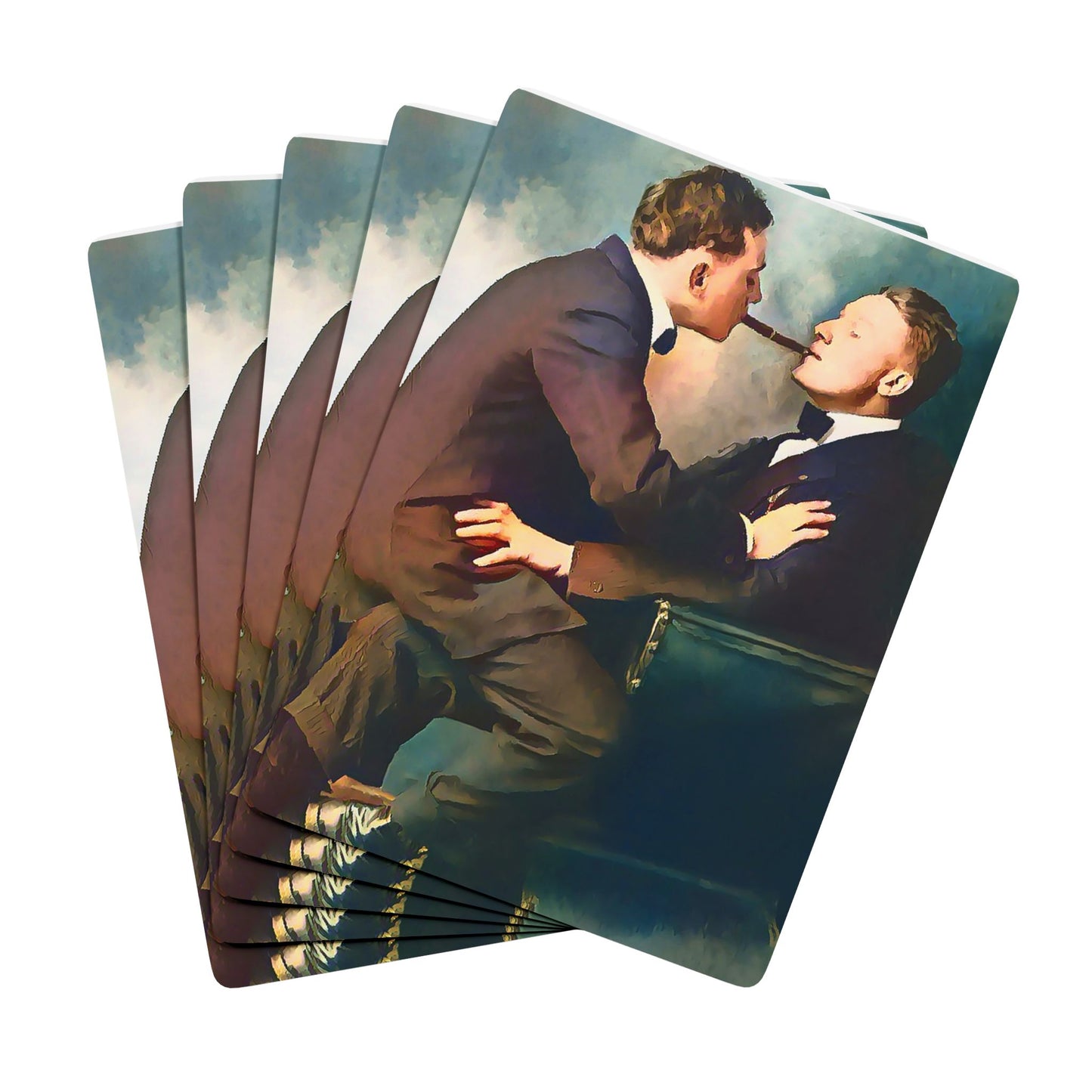 Vintage photo of two men in suits, one lighting the other’s cigar, symbolizing a hidden yet powerful Queer connection.