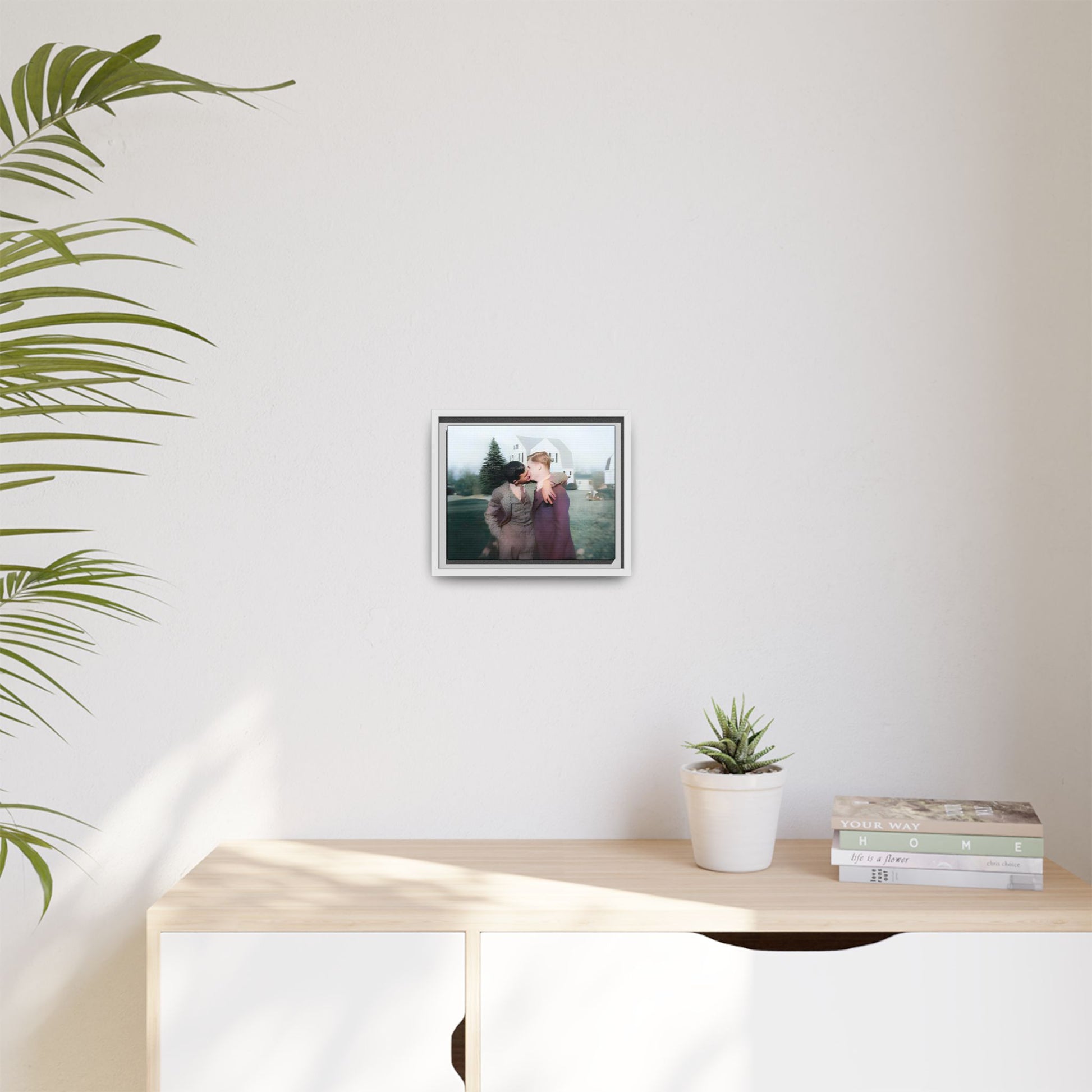 A vintage LGBTQ+ portrait of Milton & Shawn in Londonderry, NH. This framed matte canvas captures a timeless moment of love and resilience, making it a perfect piece for collectors, history enthusiasts, and those celebrating love in all forms. Gay Couple Art