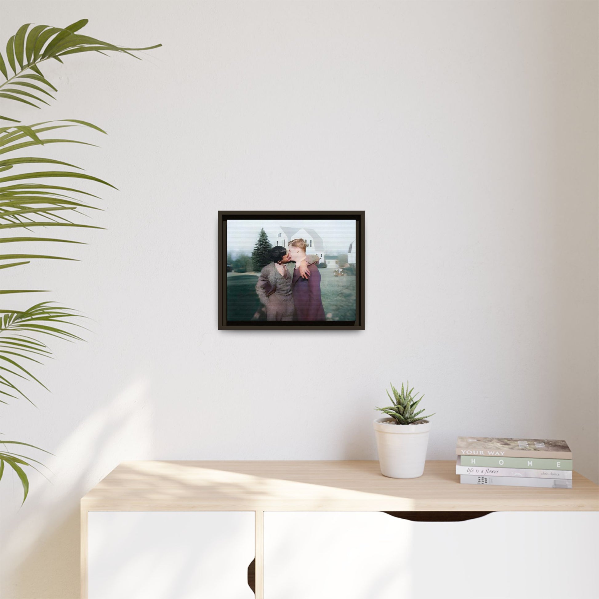 A vintage LGBTQ+ portrait of Milton & Shawn in Londonderry, NH. This framed matte canvas captures a timeless moment of love and resilience, making it a perfect piece for collectors, history enthusiasts, and those celebrating love in all forms. Gay Couple Art