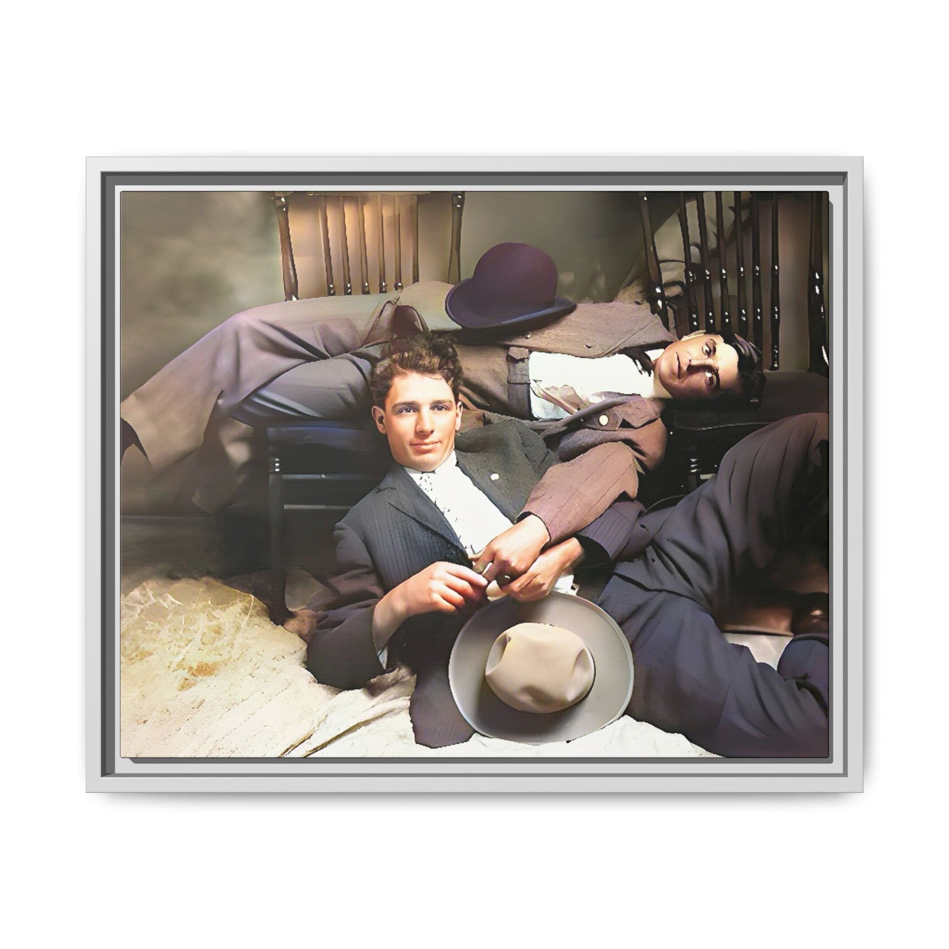 A vintage portrait of Victor & Benjamin in Madison, Wisconsin. This framed matte canvas captures LGBTQ+ history, love, and deep connection, making it a meaningful and timeless addition to any collection or home decor. Gay Couple
