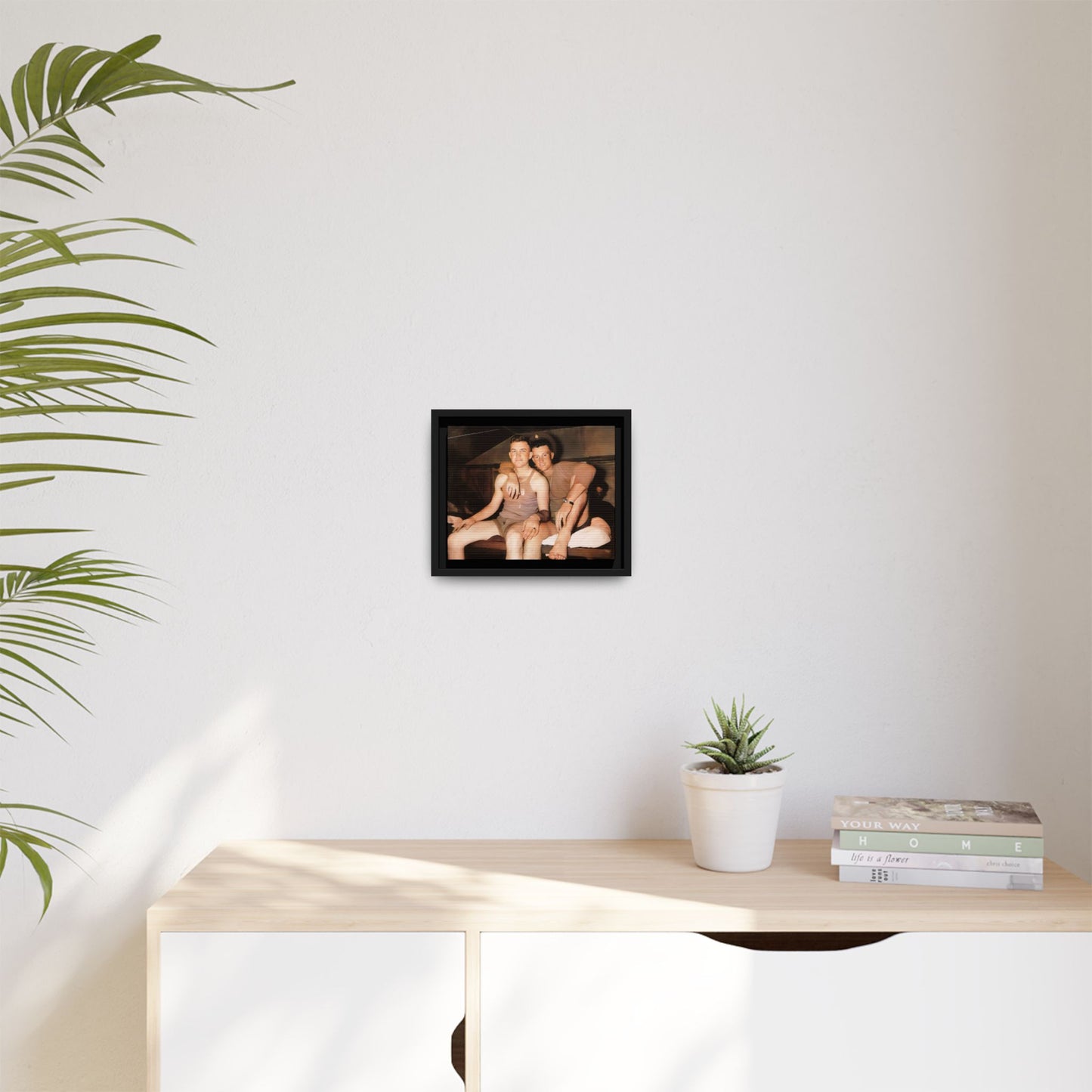 Barracks, Oahu. This framed canvas print honors LGBTQ+ history, military camaraderie, and timeless love, making it a unique and meaningful piece for collectors and history enthusiasts.