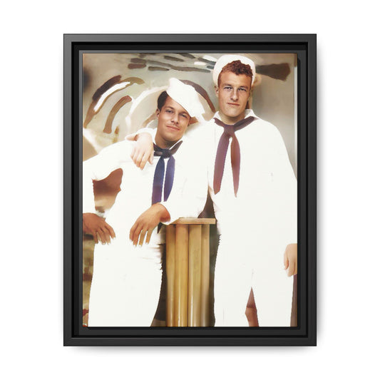Vintage portrait of Leo & Russel aboard the USS South Dakota. Dressed in crisp naval whites, this LGBTQ+ military art print honors love, service, and history. A perfect addition for collectors, history lovers, and those who cherish authentic connections. African American Gay Juneteenth Black History Month Love Couple