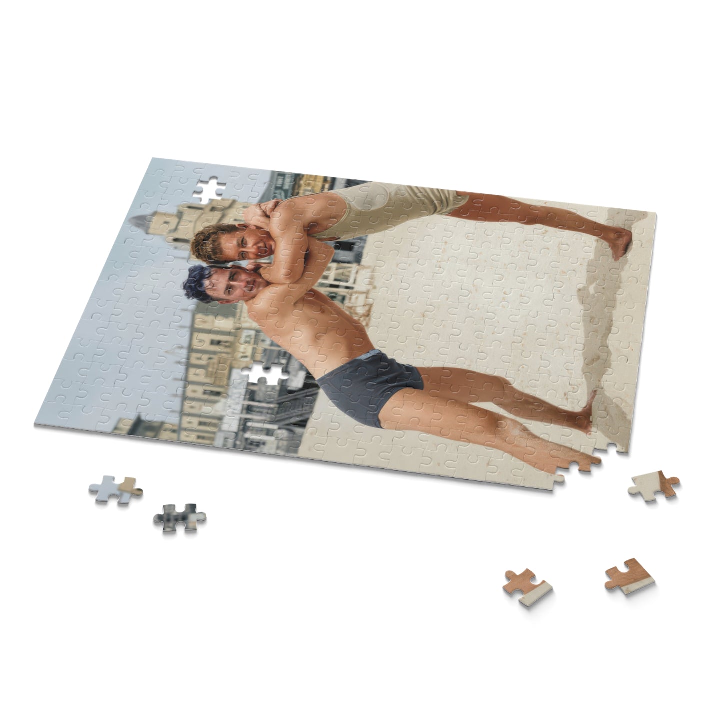 Wrestlers at the Shoreline | Restored Historical Jigsaw Puzzle | nager 014