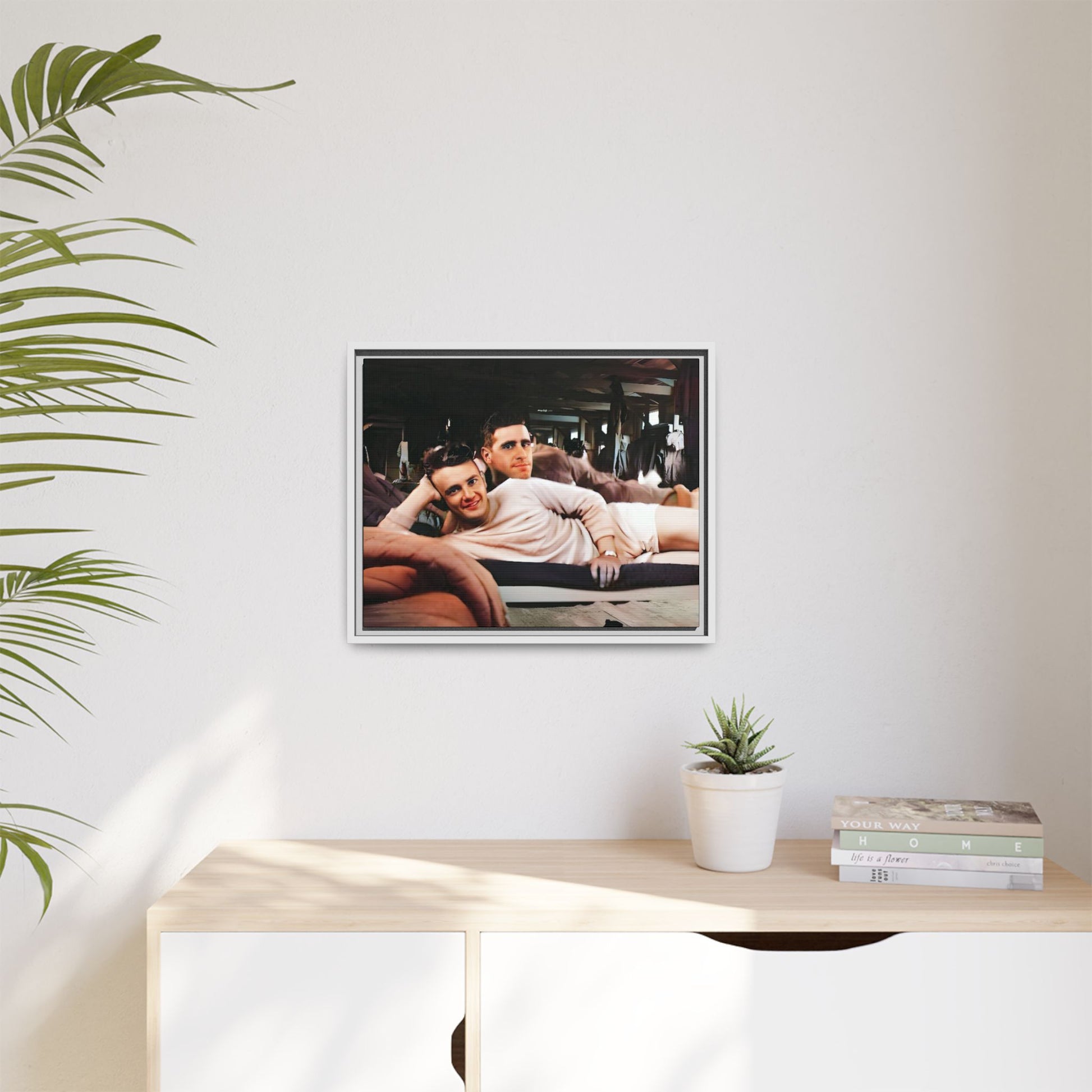 Jules & Seymour - At Ease Together | Vintage 1940s Gay Couple Photo | Restored Framed Matte Canvas Art | Camp Campbell KY Gay Couple